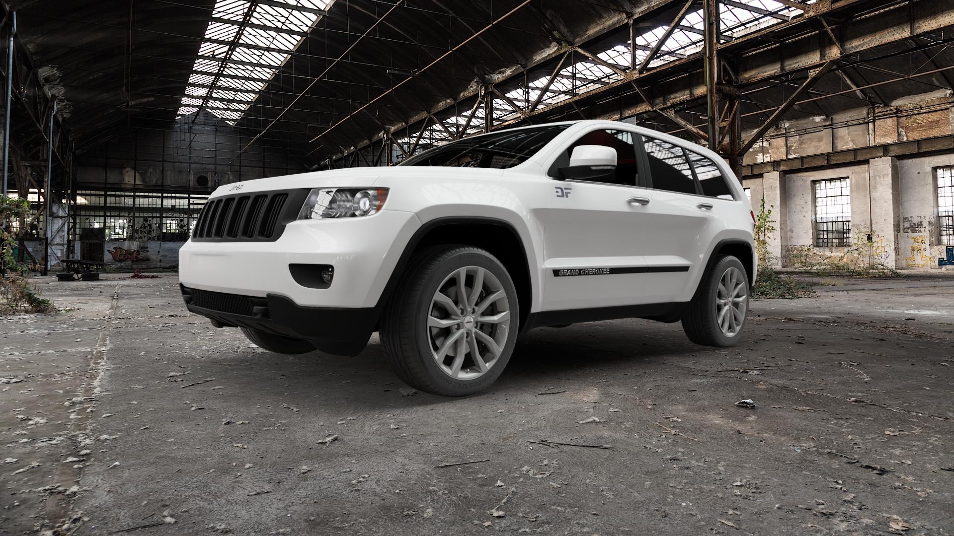 AUTEC Uteca Titansilber Felge mit Reifen grau anthrazit metallic in 20Zoll Winterfelge Alufelge auf weissem Jeep Grand Cherokee IV Typ WK ⬇️ mit 15mm Tieferlegung ⬇️ Old Industrial Hall_max5000mm_2022 Frontansicht_1
