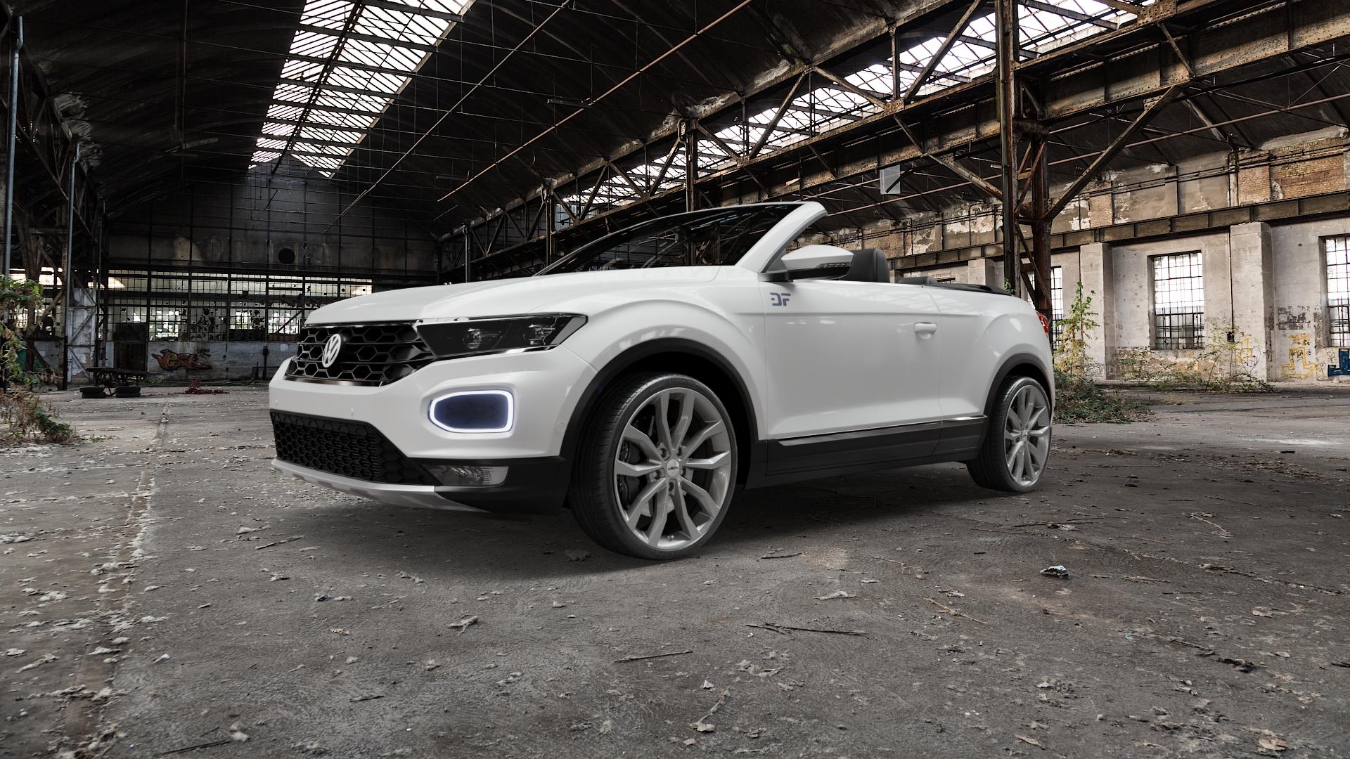 AUTEC Uteca Titansilber Felge mit Reifen grau anthrazit metallic in 20Zoll Winterfelge Alufelge auf weissem Volkswagen (VW) T-Roc Cabrio ⬇️ mit 15mm Tieferlegung ⬇️ Old Industrial Hall_max5000mm_2022 Frontansicht_1