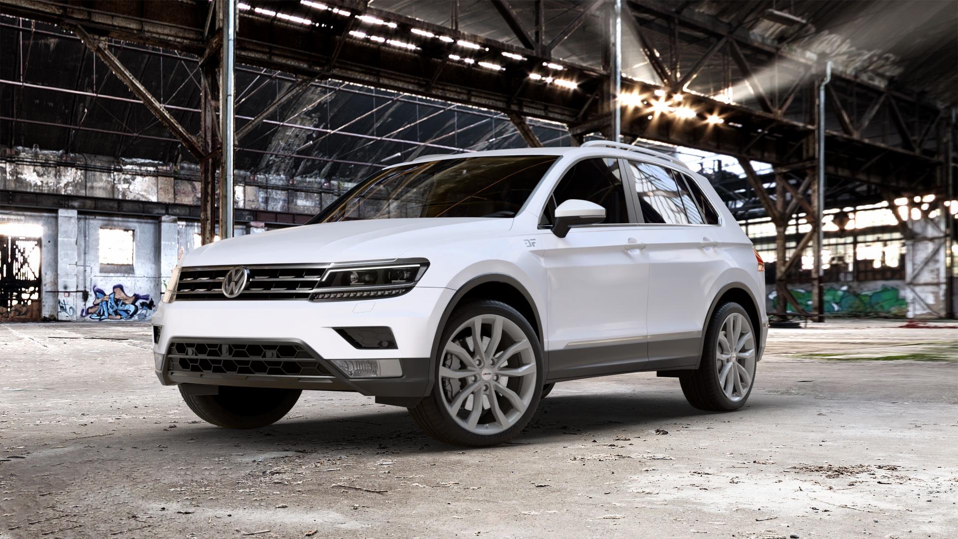 AUTEC Uteca Titansilber Felge mit Reifen grau anthrazit metallic in 20Zoll Winterfelge Alufelge auf weissem Volkswagen (VW) Tiguan II Typ 5N 2,0l TSI 4Motion 132kW (179 PS) TDI 110kW (150 1,4l 92kW (125 85kW (116 1,5l 96kW (131 1,6l ⬇️ mit 15mm Tieferlegung ⬇️ Old Industrial Hall_max_5300mm_2024 Frontansicht_1