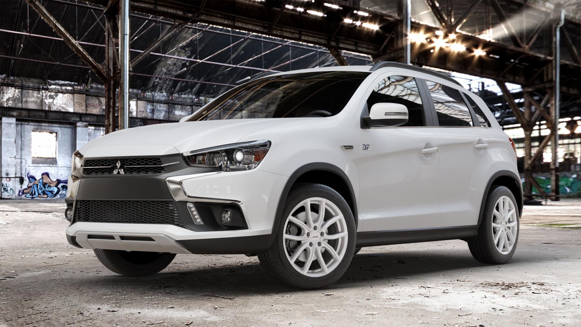 AUTEC Vidron Brillantsilber Felge mit Reifen in 18Zoll Winterfelge Alufelge auf weissem Mitsubishi ASX Typ GA0 Facelift 16-> ⬇️ mit 15mm Tieferlegung ⬇️ Old Industrial Hall_max_4400mm_2024 Frontansicht_1