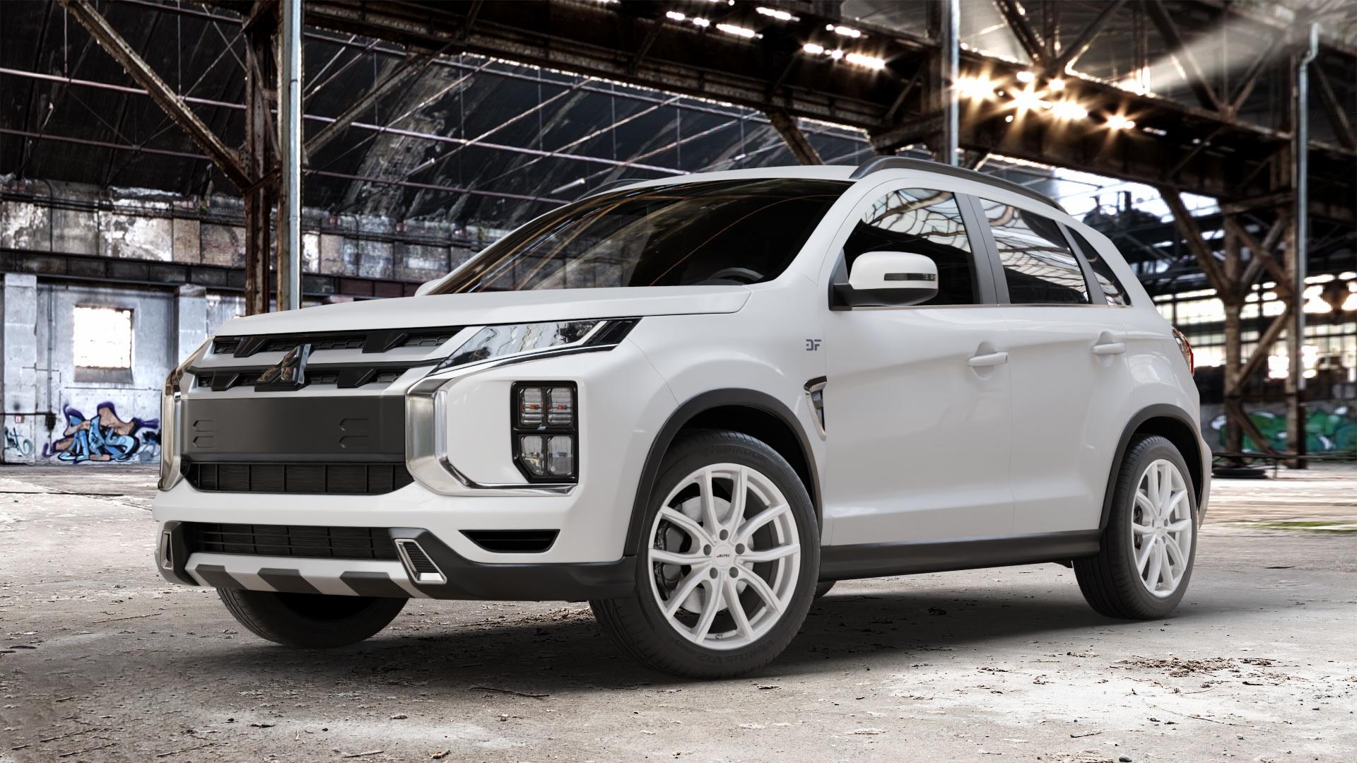 AUTEC Vidron Brillantsilber Felge mit Reifen in 18Zoll Winterfelge Alufelge auf weissem Mitsubishi ASX Typ GA0 Facelift 19-> ⬇️ mit 15mm Tieferlegung ⬇️ Old Industrial Hall_max_4400mm_2024 Frontansicht_1