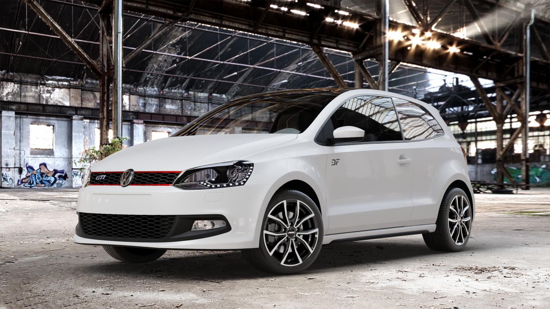 AUTEC Vidron Schwarz poliert Felge mit Reifen in 16Zoll Winterfelge Alufelge auf weissem Volkswagen (VW) Polo V Typ 6R 1,4l TSI GTI 132kW (179 PS) ⬇️ mit 15mm Tieferlegung ⬇️ Old Industrial Hall_max_4400mm_2024 Frontansicht_1