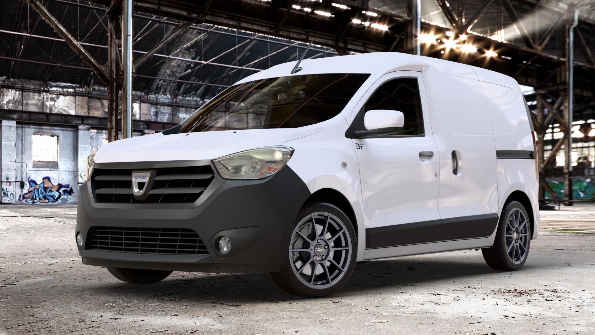 AUTEC Wizard Gunmetal matt Felge mit Reifen grau in 17Zoll Winterfelge Alufelge auf weissem Dacia Dokker Express Typ SD 1,2l 16V 84kW (114 PS) 1,5l dCi 55kW (75 66kW (90 1,6l MPI 61kW (83 LPG ⬇️ mit 15mm Tieferlegung ⬇️ Old Industrial Hall_max_4400mm_2024 Frontansicht_1