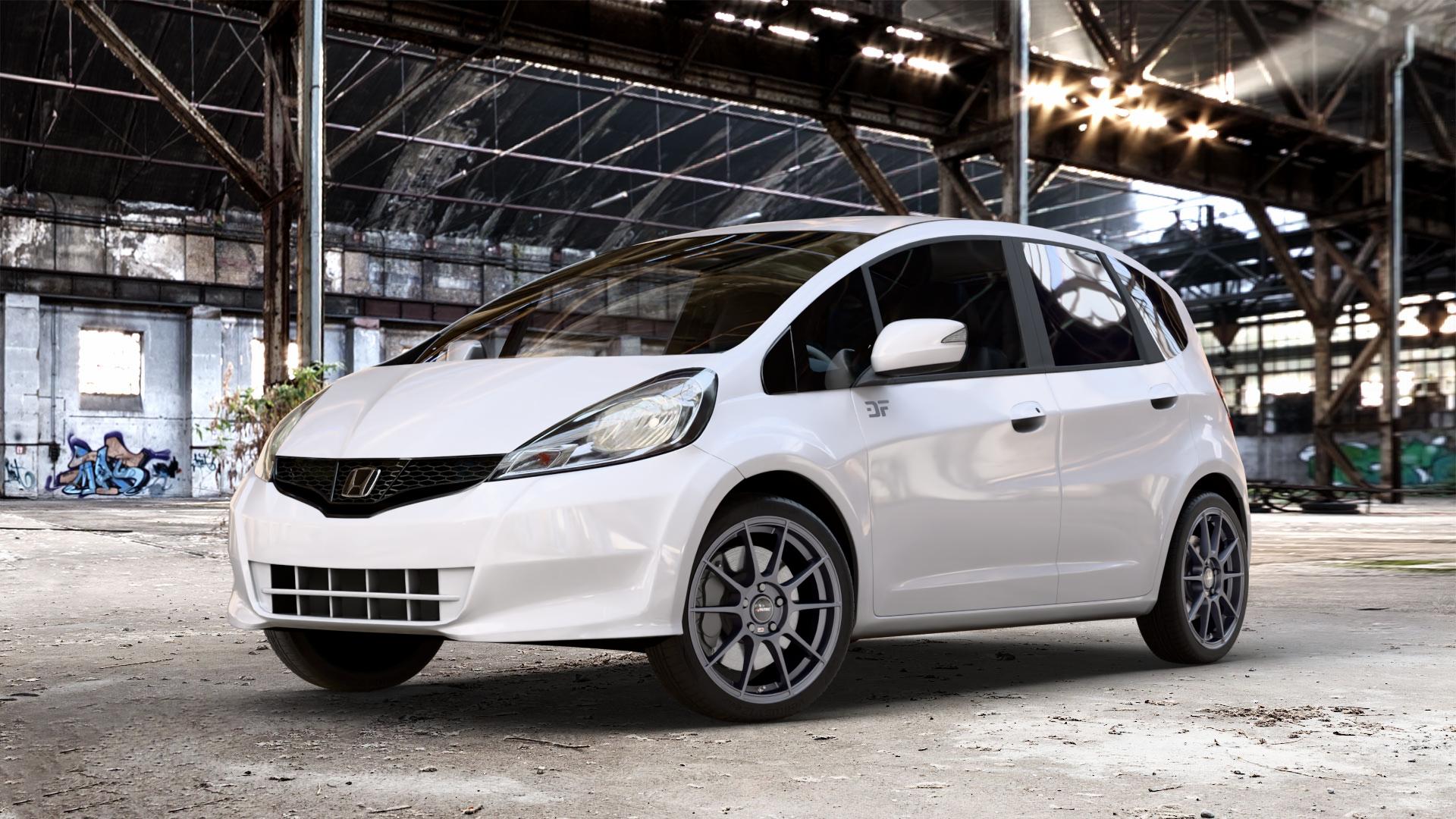 AUTEC Wizard Gunmetal matt Felge mit Reifen grau in 17Zoll Winterfelge Alufelge auf weissem Honda Jazz III Facelift (GG, GE) 1,4l i-VTEC 73kW GG6 (99 PS) GE6 GG3 1,2l 66kW GG1 (90 GG5 GG2 1,3l IMA Hybrid 65kW GP1 (88 ⬇️ mit 15mm Tieferlegung ⬇️ Old Industrial Hall_max_4400mm_2024 Frontansicht_1