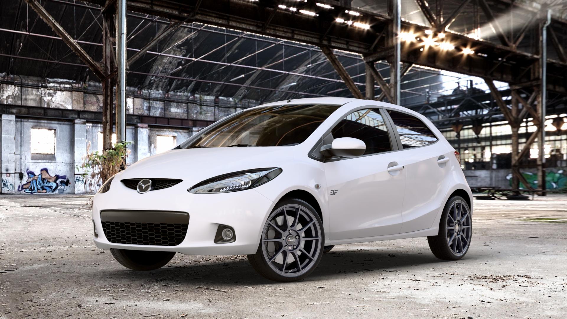 AUTEC Wizard Gunmetal matt Felge mit Reifen grau in 17Zoll Winterfelge Alufelge auf weissem Mazda 2 (07-14) (DE) 1,3l MZR 55kW (75 PS) 63kW (86 1,5l 76kW (103 1,4l MZR-CD 50kW (68 1,6l MZ-CD 66kW (90 LPG 62kW (84 70kW (95 75kW (102 ⬇️ mit 15mm Tieferlegung ⬇️ Old Industrial Hall_max_4400mm_2024 Frontansicht_1