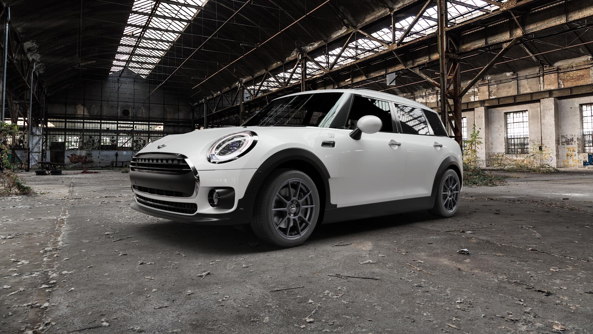 AUTEC Wizard Gunmetal matt Felge mit Reifen grau in 17Zoll Winterfelge Alufelge auf weissem Mini F54 Typ UKL-L (Clubman) FMK ⬇️ mit 15mm Tieferlegung ⬇️ Old Industrial Hall_max5000mm_2022 Frontansicht_1