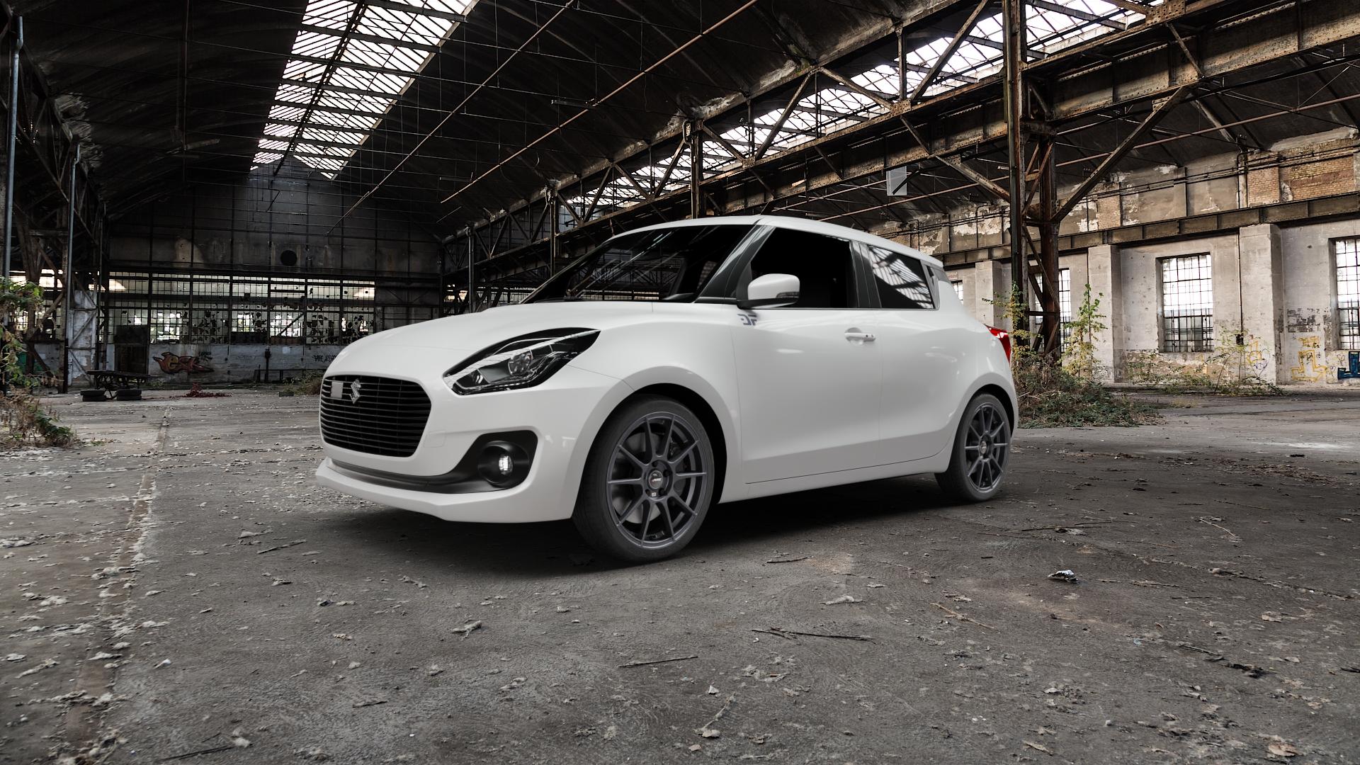 AUTEC Wizard Gunmetal matt Felge mit Reifen grau in 17Zoll Winterfelge Alufelge auf weissem Suzuki Swift VI Typ AZ Facelift ⬇️ mit 15mm Tieferlegung ⬇️ Old Industrial Hall_max5000mm_2022 Frontansicht_1