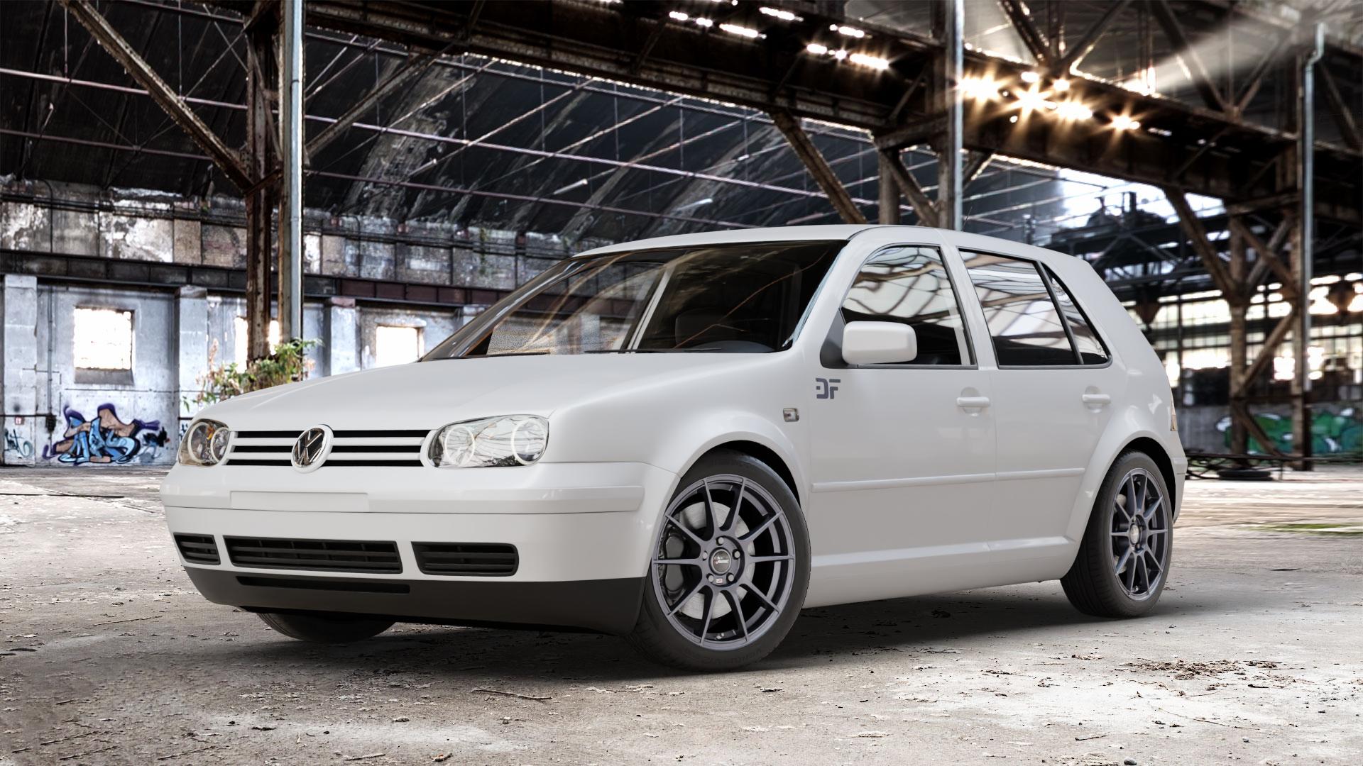 AUTEC Wizard Gunmetal matt Felge mit Reifen grau in 17Zoll Winterfelge Alufelge auf weissem Volkswagen (VW) Golf 4 Cabrio Variant ⬇️ mit 15mm Tieferlegung ⬇️ Old Industrial Hall_max_4400mm_2024 Frontansicht_1