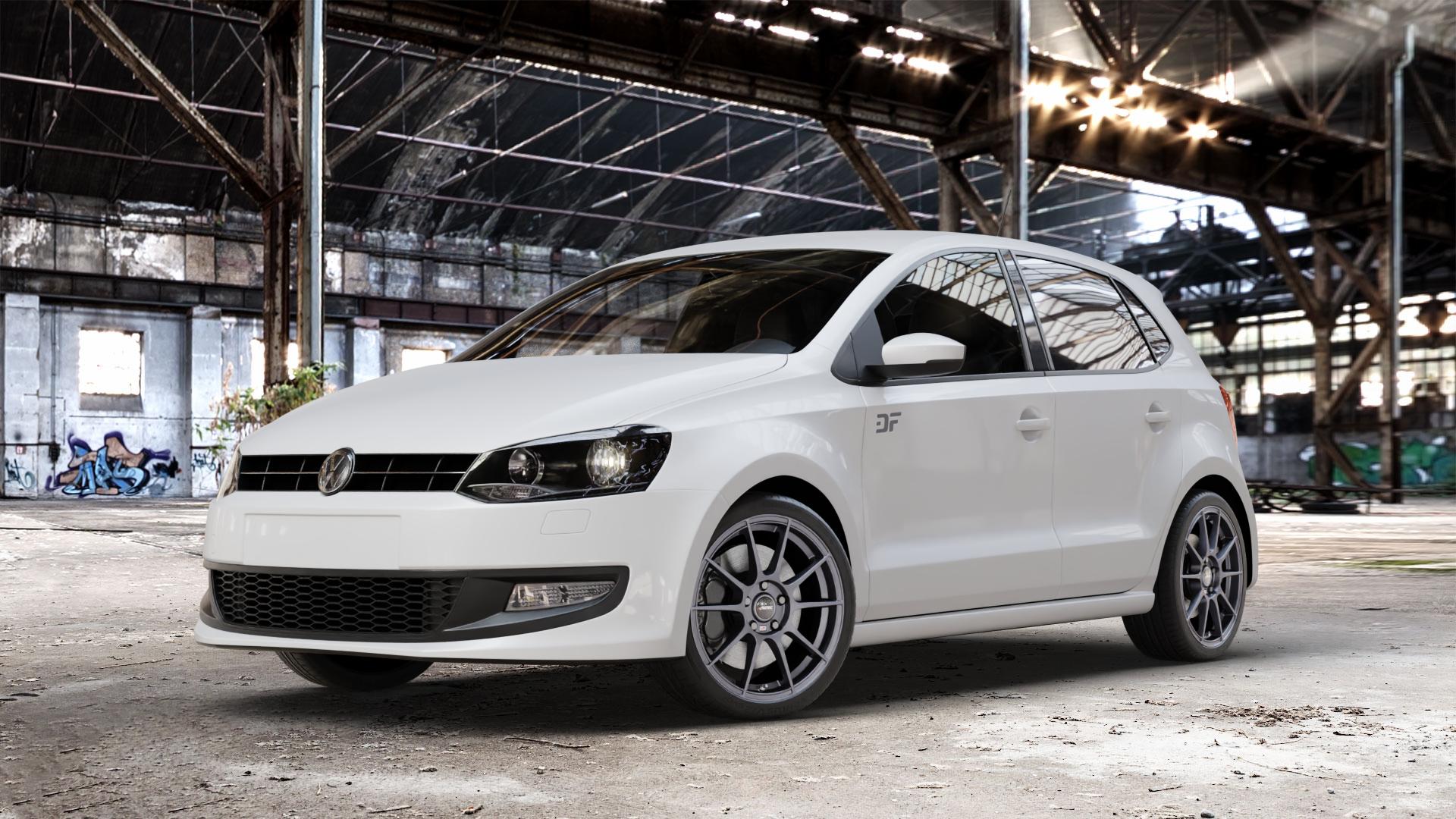 AUTEC Wizard Gunmetal matt Felge mit Reifen grau in 17Zoll Winterfelge Alufelge auf weissem Volkswagen (VW) Polo V Typ 6R ⬇️ mit 15mm Tieferlegung ⬇️ Old Industrial Hall_max_4400mm_2024 Frontansicht_1