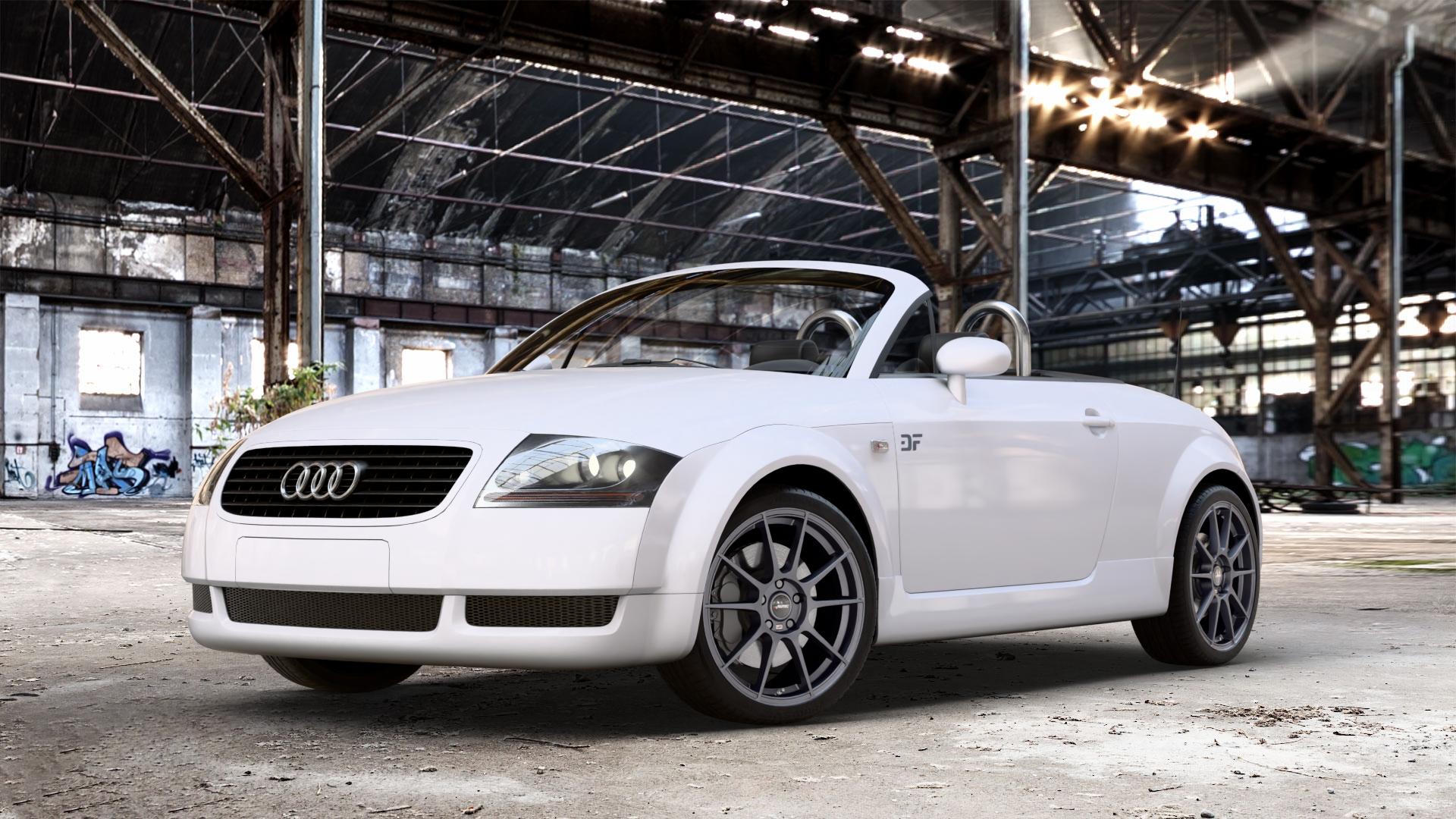 AUTEC Wizard Gunmetal matt Felge mit Reifen grau in 18Zoll Winterfelge Alufelge auf weissem Audi TT I Typ 8N (Roadster) 1,8l T 110kW (150 PS) 120kW (163 132kW (179 140kW (190 quattro 165kW (224 3,2l VR6 184kW (250 ⬇️ mit 15mm Tieferlegung ⬇️ Old Industrial Hall_max_4400mm_2024 Frontansicht_1