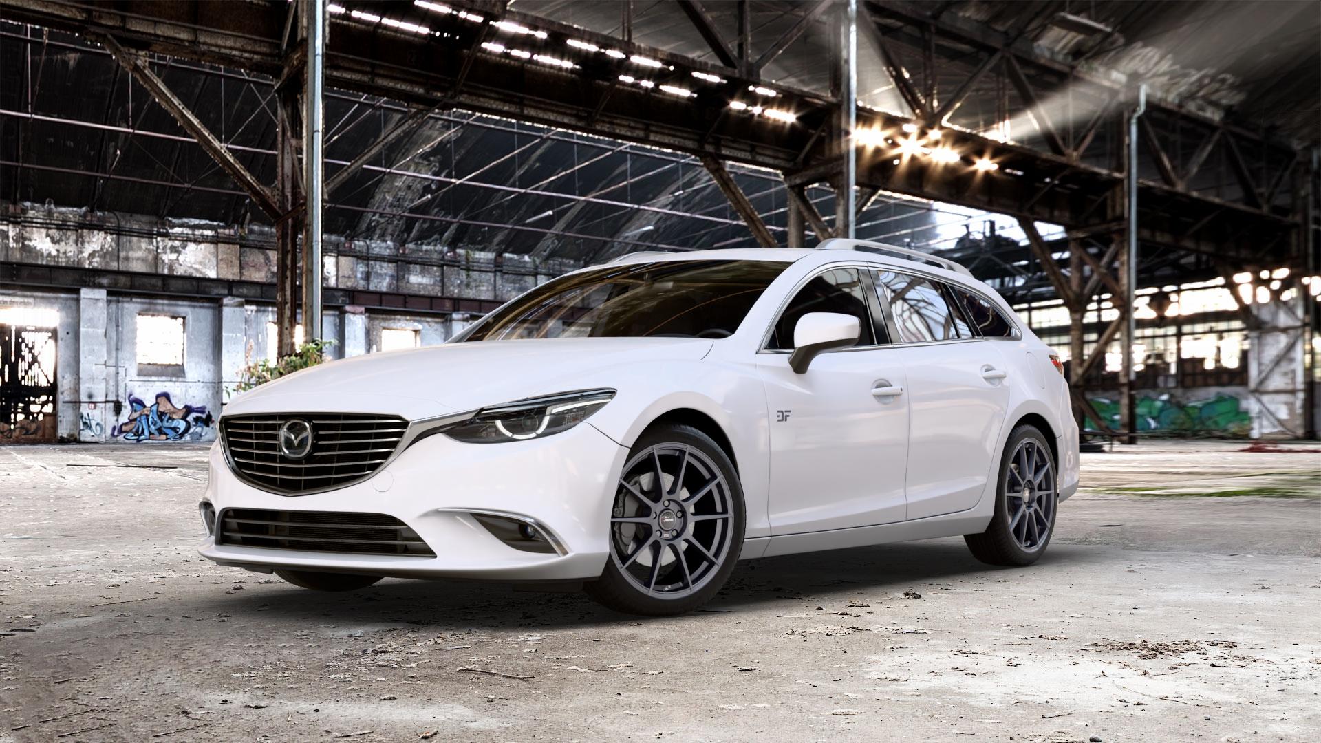 AUTEC Wizard Gunmetal matt Felge mit Reifen grau in 19Zoll Winterfelge Alufelge auf weissem Mazda 6 III (12-15) Sport Kombi (GJ/GH) (15-18) (GH) Facelift (18-) (GJ) ⬇️ mit 15mm Tieferlegung ⬇️ Old Industrial Hall_max_5300mm_2024 Frontansicht_1