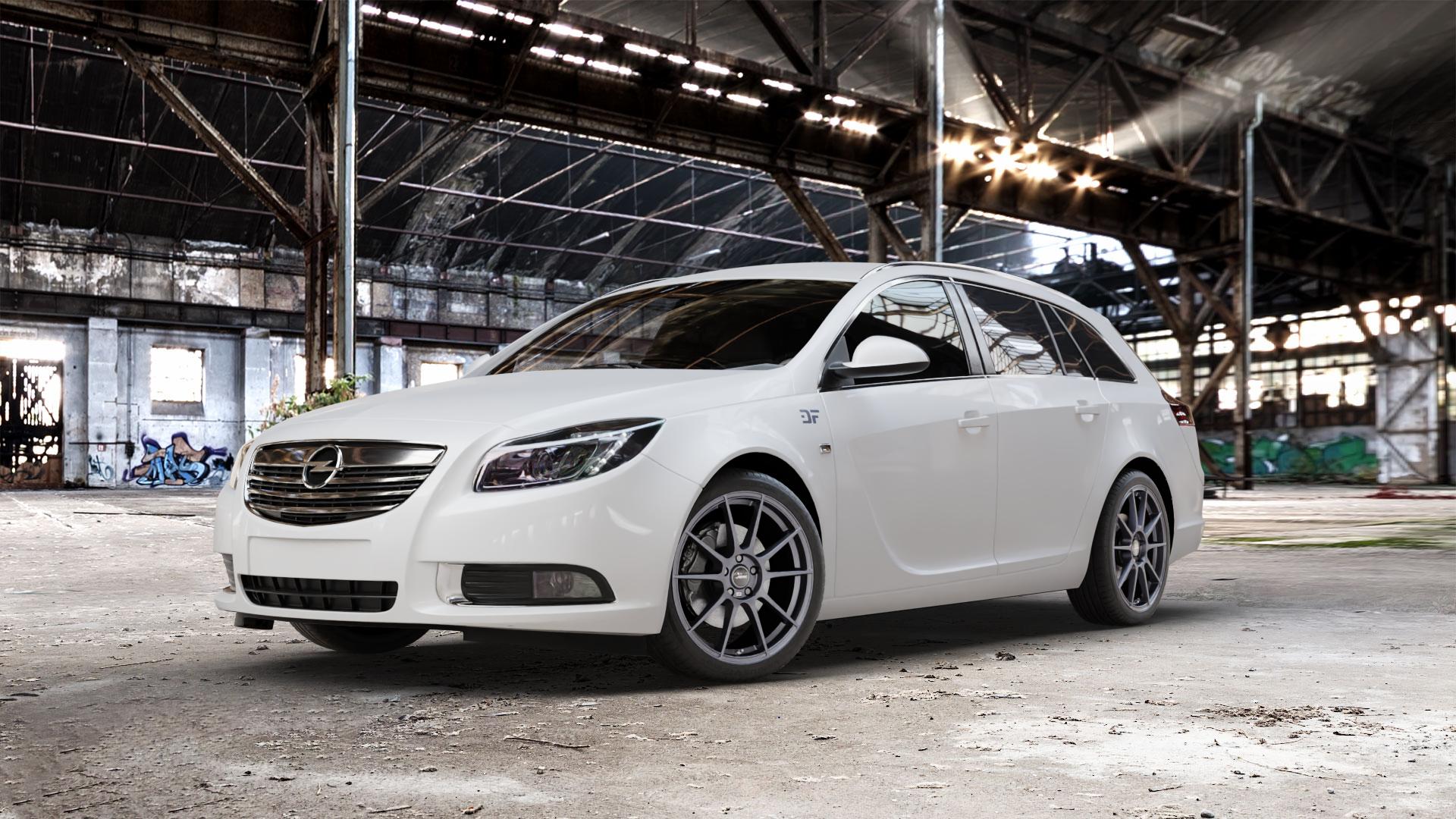 AUTEC Wizard Gunmetal matt Felge mit Reifen grau in 19Zoll Winterfelge Alufelge auf weissem Opel Insignia I Sports Tourer Facelift ⬇️ mit 15mm Tieferlegung ⬇️ Old Industrial Hall_max_5300mm_2024 Frontansicht_1
