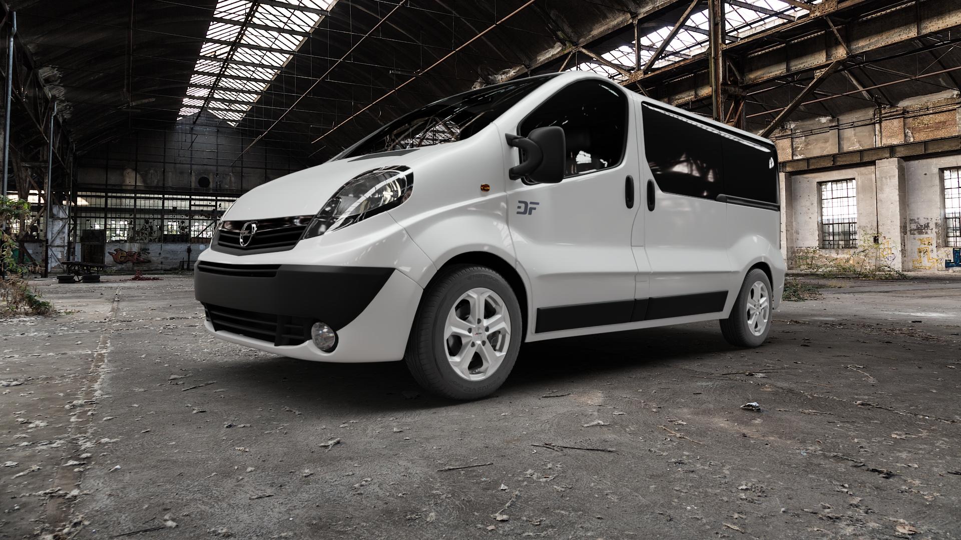AUTEC Xenos Brillantsilber Felge mit Reifen in 16Zoll Winterfelge Alufelge auf weissem Opel Vivaro A Kombi ⬇️ mit 15mm Tieferlegung ⬇️ Old Industrial Hall_max5000mm_2022 Frontansicht_1