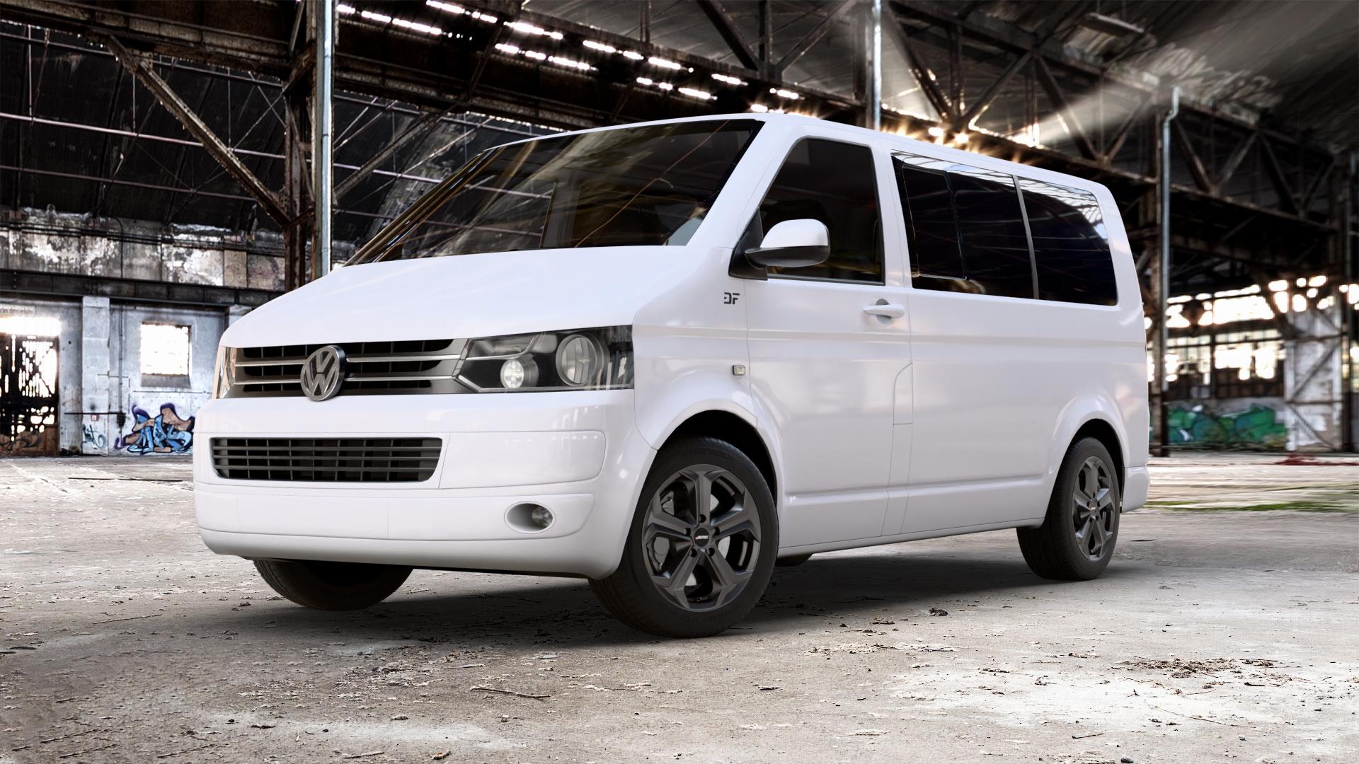 AUTEC Xenos Schwarz matt Felge mit Reifen in 17Zoll Winterfelge Alufelge auf weissem Volkswagen (VW) T5 Caravelle 2,0l TDI 62kW (84 PS) 84kW (114 103kW (140 75kW (102 100kW (136 132kW (179 TSI 150kW (204 110kW (150 4Motion Kombi Multivan ⬇️ mit 15mm Tieferlegung ⬇️ Old Industrial Hall_max_5300mm_2024 Frontansicht_1