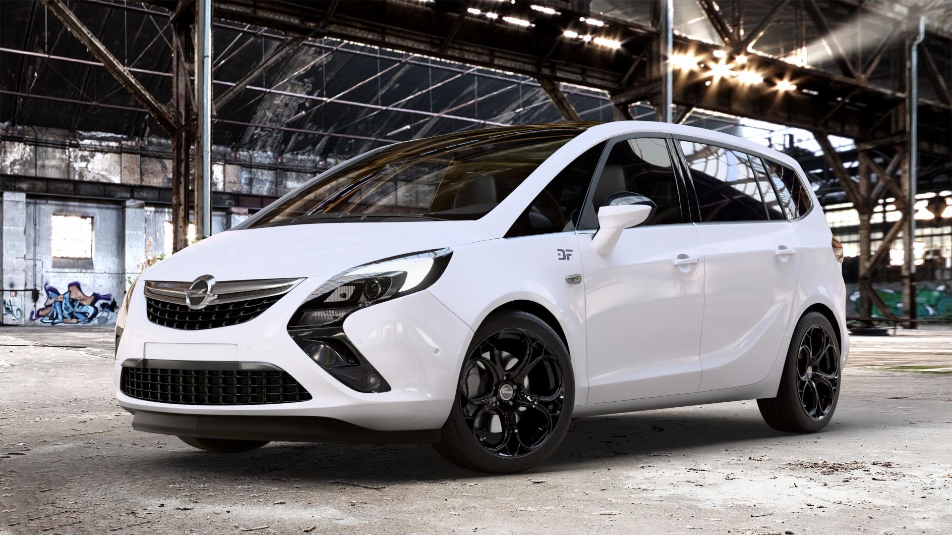 AVUS Racing AC-520 BLACK Felge mit Reifen schwarz in 18Zoll Winterfelge Alufelge auf weissem Opel Zafira C Tourer ⬇️ mit 15mm Tieferlegung ⬇️ Old Industrial Hall_max_4400mm_2024 Frontansicht_1