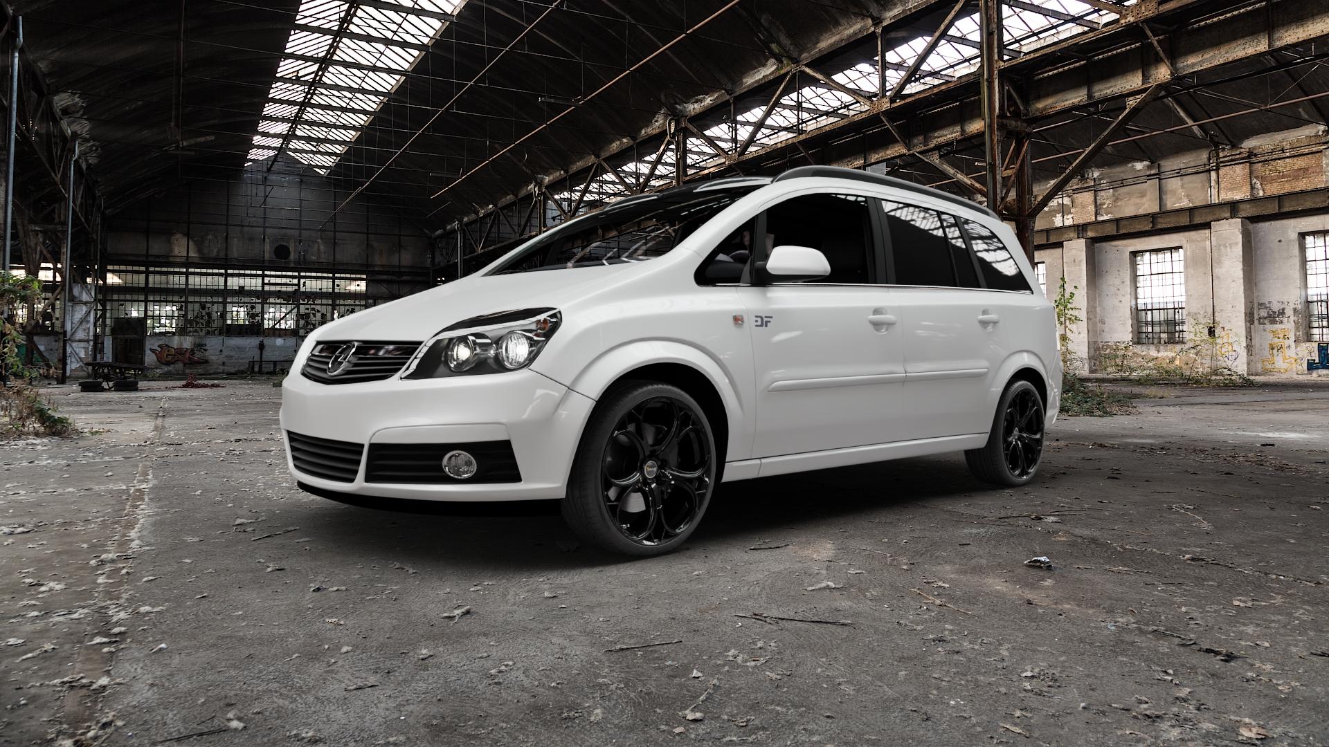 AVUS Racing AC-520 BLACK Felge mit Reifen schwarz in 19Zoll Winterfelge Alufelge auf weissem Opel Zafira B ⬇️ mit 15mm Tieferlegung ⬇️ Old Industrial Hall_max5000mm_2022 Frontansicht_1