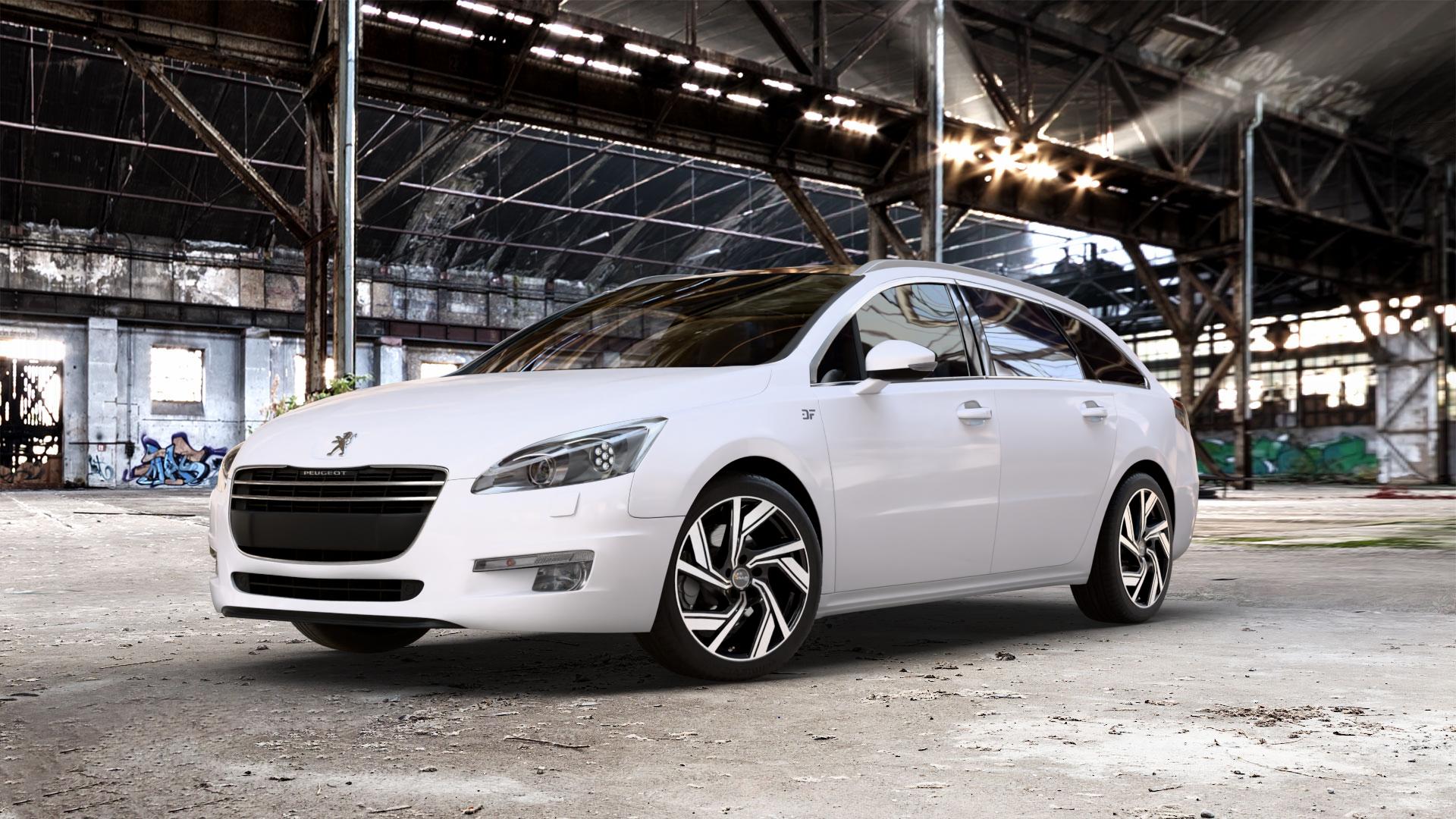AVUS Racing AC-521 BLACK POLISHED Felge mit Reifen schwarz in 18Zoll Alufelge auf weissem Peugeot 508 Typ 8 SW ⬇️ mit 15mm Tieferlegung ⬇️ Old Industrial Hall_max_5300mm_2024 Frontansicht_1