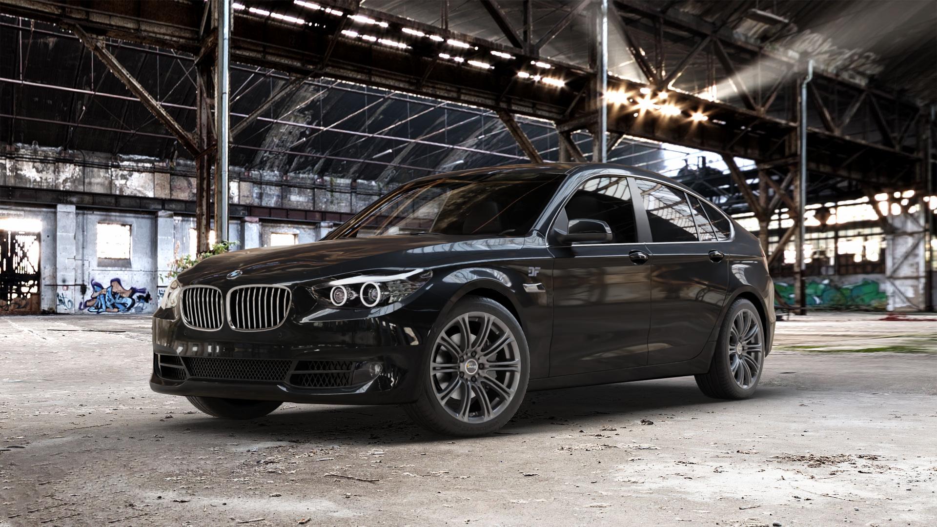 AVUS Racing AC-MB1 ANTHRACITE Felge mit Reifen grau anthrazit in 19Zoll Winterfelge Alufelge auf schwarzem BMW 535i GT Typ F07 xDrive 550i 530d 535d 520d 528i 5er Gran Turismo (GT, K-N1) ⬇️ mit 15mm Tieferlegung ⬇️ Old Industrial Hall_max_5300mm_2024 Frontansicht_1