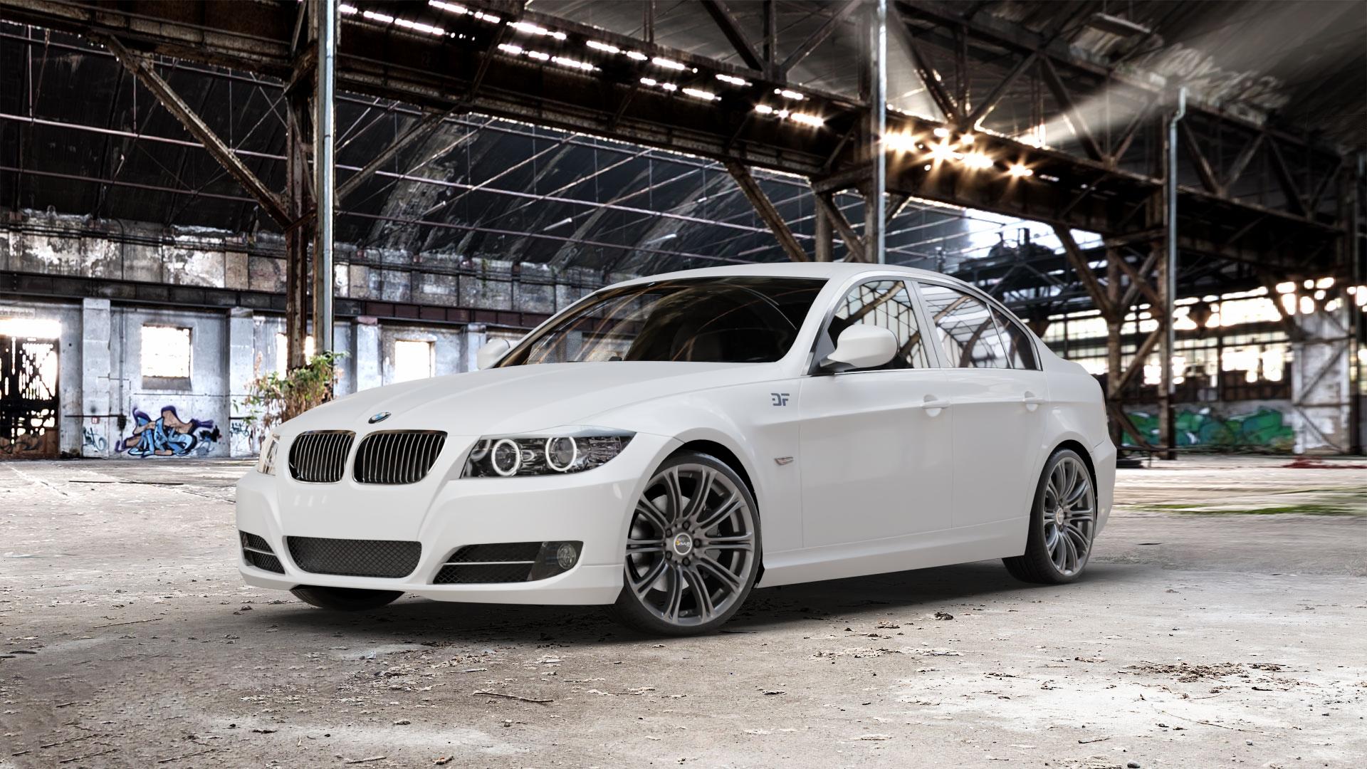 AVUS Racing AC-MB1 ANTHRACITE Felge mit Reifen grau anthrazit in 19Zoll Winterfelge Alufelge auf weissem BMW 318i Typ E90 (Limousine) 320i 335i 335d 318d 320d 325i 330i 330d 316i 325xi 330xi 325d 330xd 320si M3 (M390) 320xd 316d 335xi 323i CRT 3er Limousine (390L, 3 ⬇️ mit 15mm Tieferlegung ⬇️ Old Industrial Hall_max_5300mm_2024 Frontansicht_1