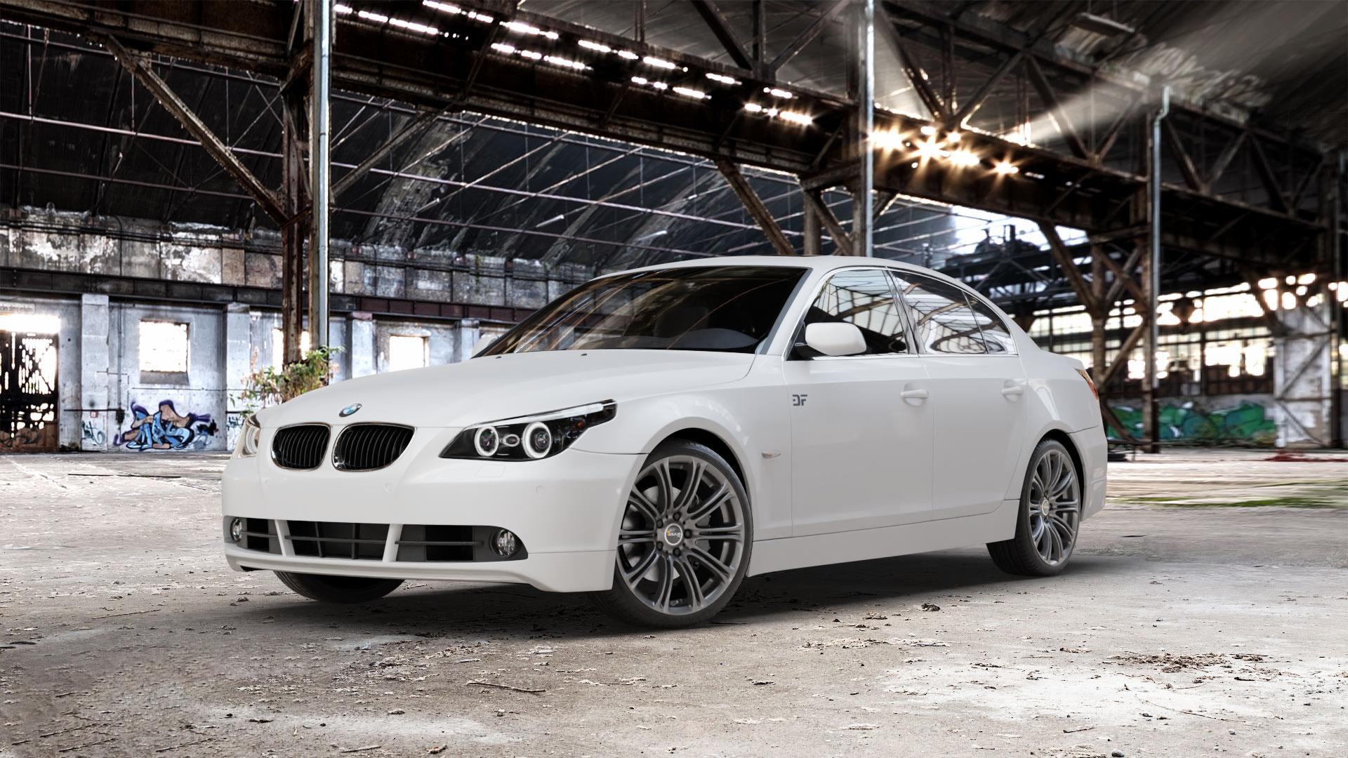 AVUS Racing AC-MB1 ANTHRACITE Felge mit Reifen grau anthrazit in 19Zoll Winterfelge Alufelge auf weissem BMW 520i Typ E60 (Limousine) 525i 530i 530d 525d M5 535d 545i 523i 540i 550i 520d 525xd 530xd 530xi 525xi 5er Limousine (560L, 560X) ⬇️ mit 15mm Tieferlegung ⬇️ Old Industrial Hall_max_5300mm_2024 Frontansicht_1