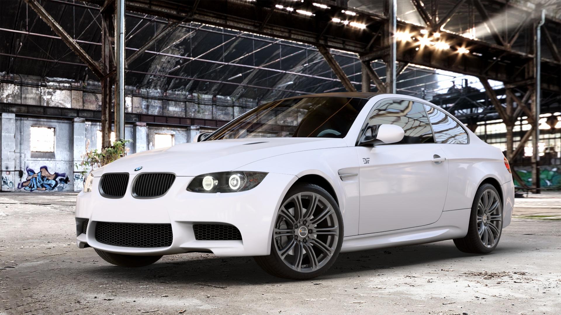 AVUS Racing AC-MB1 ANTHRACITE Felge mit Reifen grau anthrazit in 19Zoll Winterfelge Alufelge auf weissem BMW M3 Typ E92 (Coupe) 4,0l V8 309kW (420 PS) ⬇️ mit 15mm Tieferlegung ⬇️ Old Industrial Hall_max_4400mm_2024 Frontansicht_1