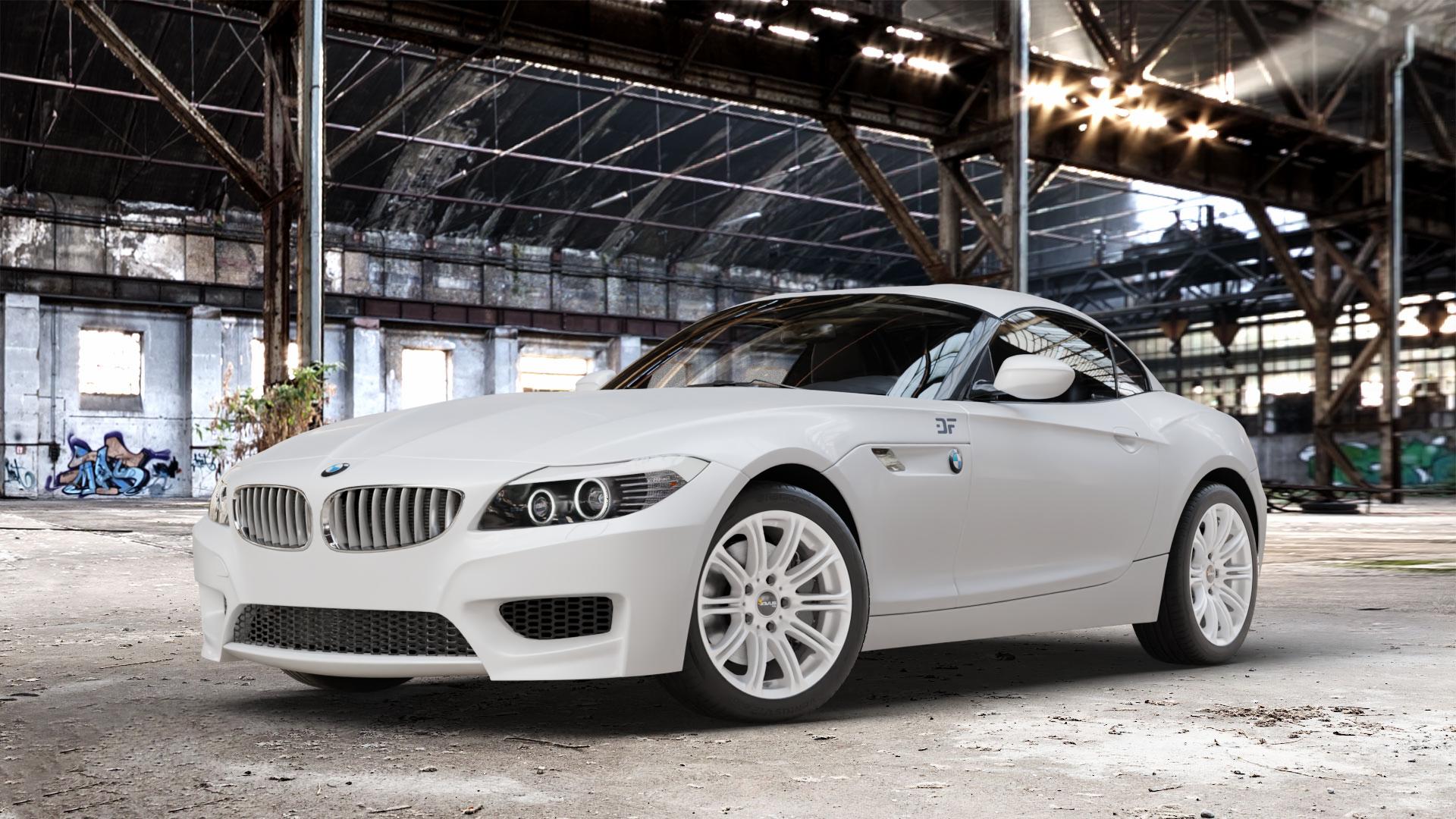 AVUS Racing AC-MB1 HYPER SILVER Felge mit Reifen silber in 17Zoll Winterfelge Alufelge auf weissem BMW Z4 Roadster Typ E89 (Z89, ZR) ⬇️ mit 15mm Tieferlegung ⬇️ Old Industrial Hall_max_4400mm_2024 Frontansicht_1