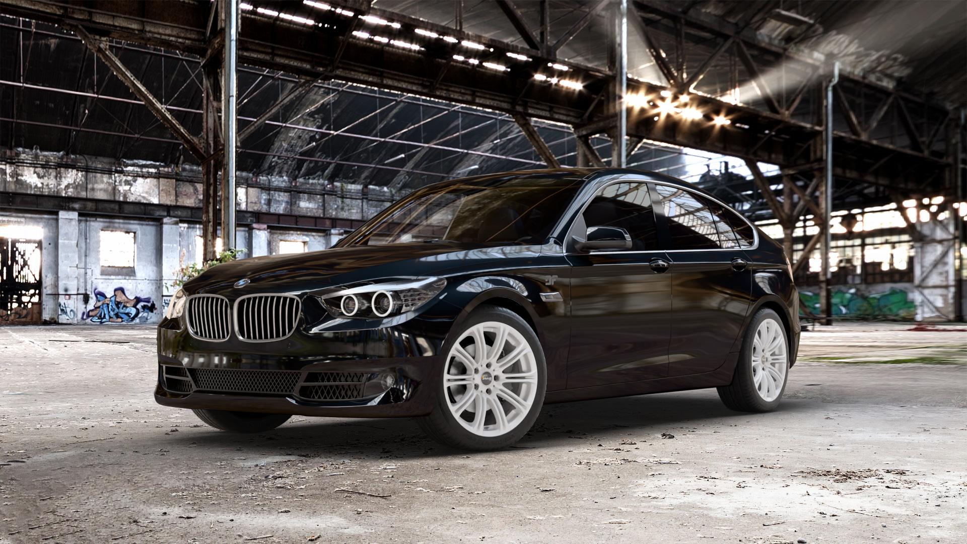 AVUS Racing AC-MB1 HYPER SILVER Felge mit Reifen silber in 19Zoll Winterfelge Alufelge auf weissem BMW 535i GT Typ F07 xDrive 550i 530d 535d 520d 528i 5er Gran Turismo (GT, K-N1) ⬇️ mit 15mm Tieferlegung ⬇️ Old Industrial Hall_max_5300mm_2024 Frontansicht_1