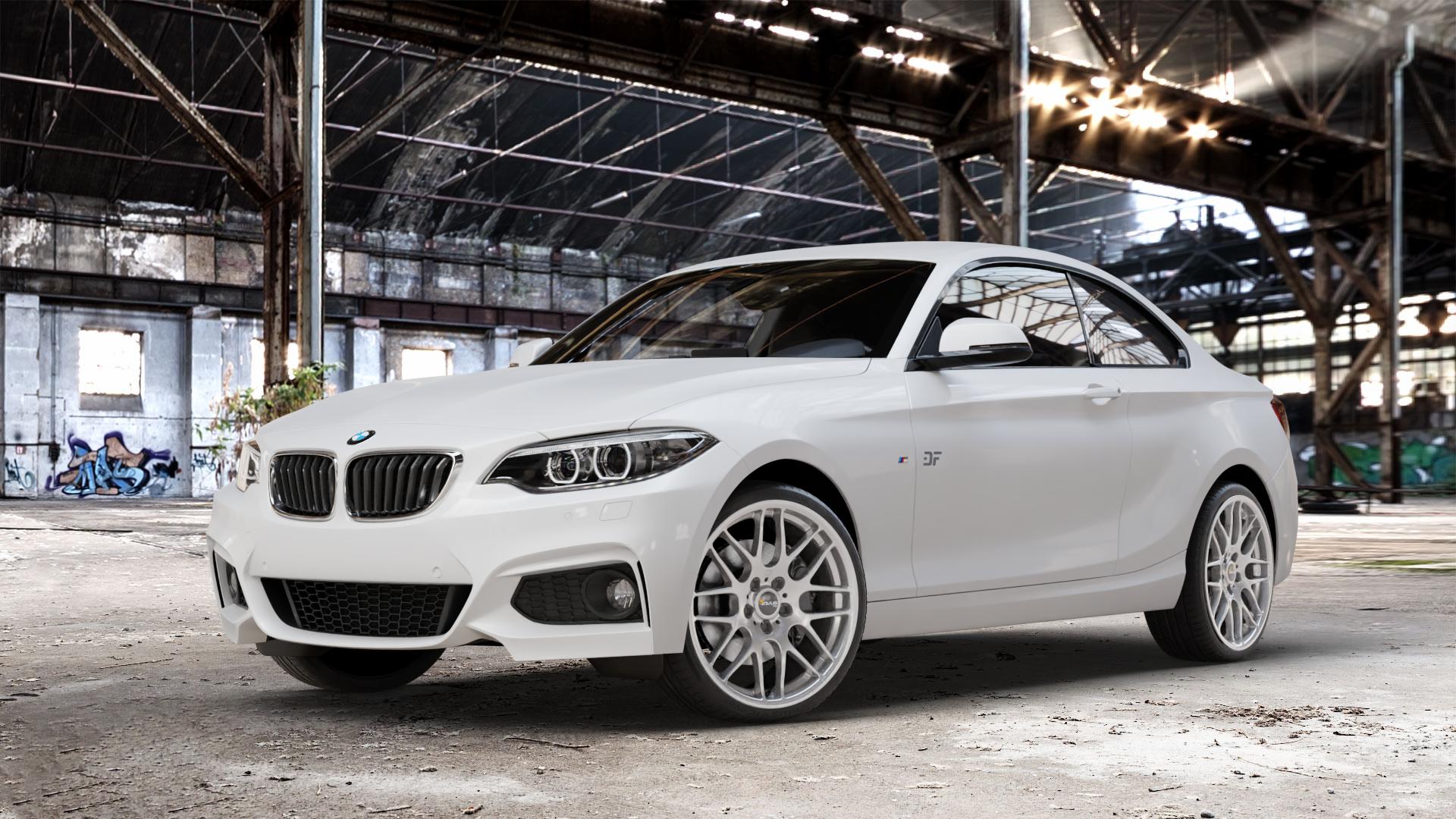 AVUS Racing AC-MB4 HYPER SILVER Felge mit Reifen silber in 19Zoll Winterfelge Alufelge auf weissem BMW 2 M235i Typ F22 (Coupe) 3,0l 240kW (326 PS) xDrive M240i 250kW (340 ⬇️ mit 15mm Tieferlegung ⬇️ Old Industrial Hall_max_4400mm_2024 Frontansicht_1
