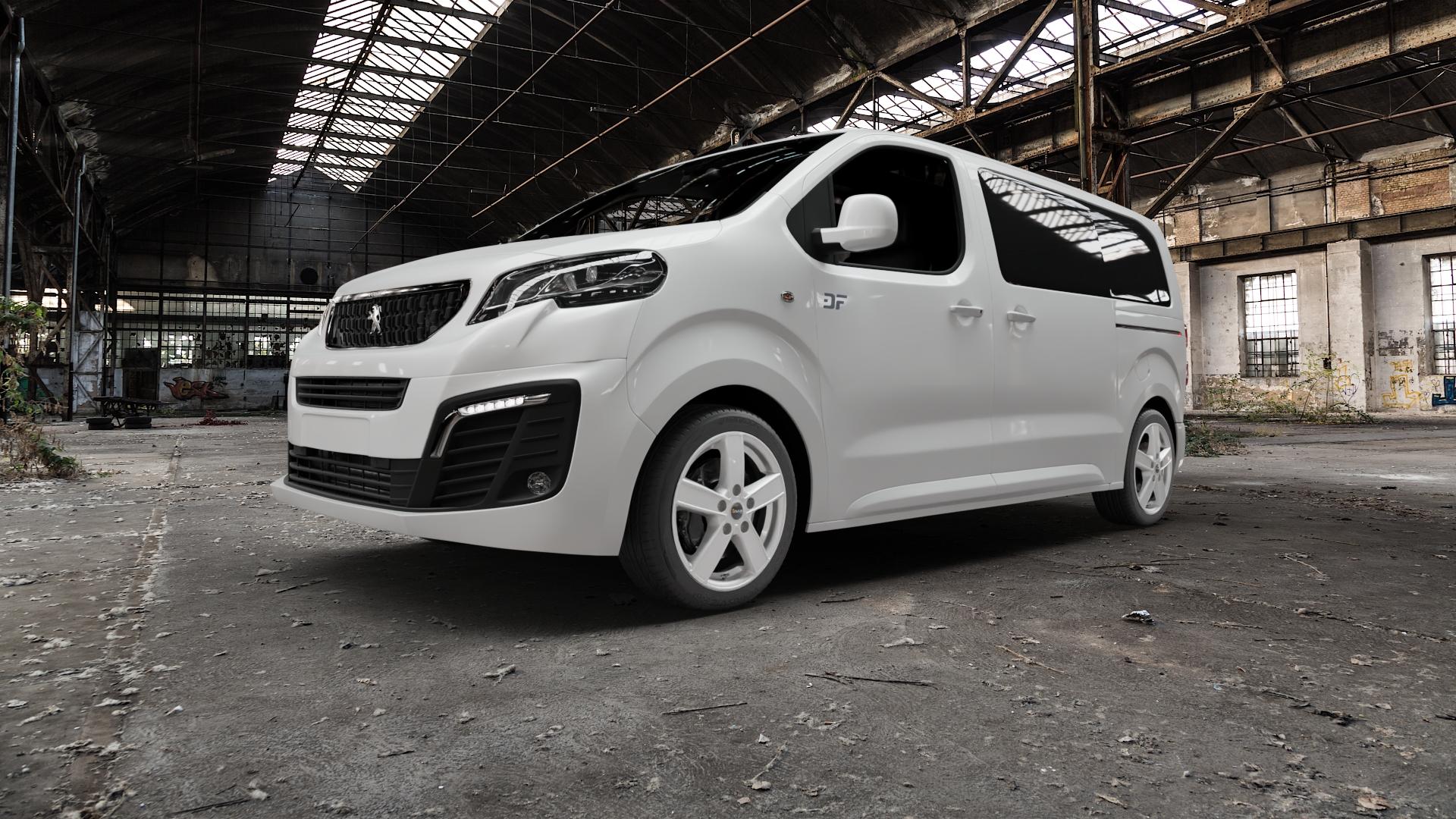 AVUS Racing AC-V51 HYPER SILVER Felge mit Reifen silber in 18Zoll Winterfelge Alufelge auf weissem Peugeot Expert III Typ V ⬇️ mit 15mm Tieferlegung ⬇️ Old Industrial Hall_max5000mm_2022 Frontansicht_1