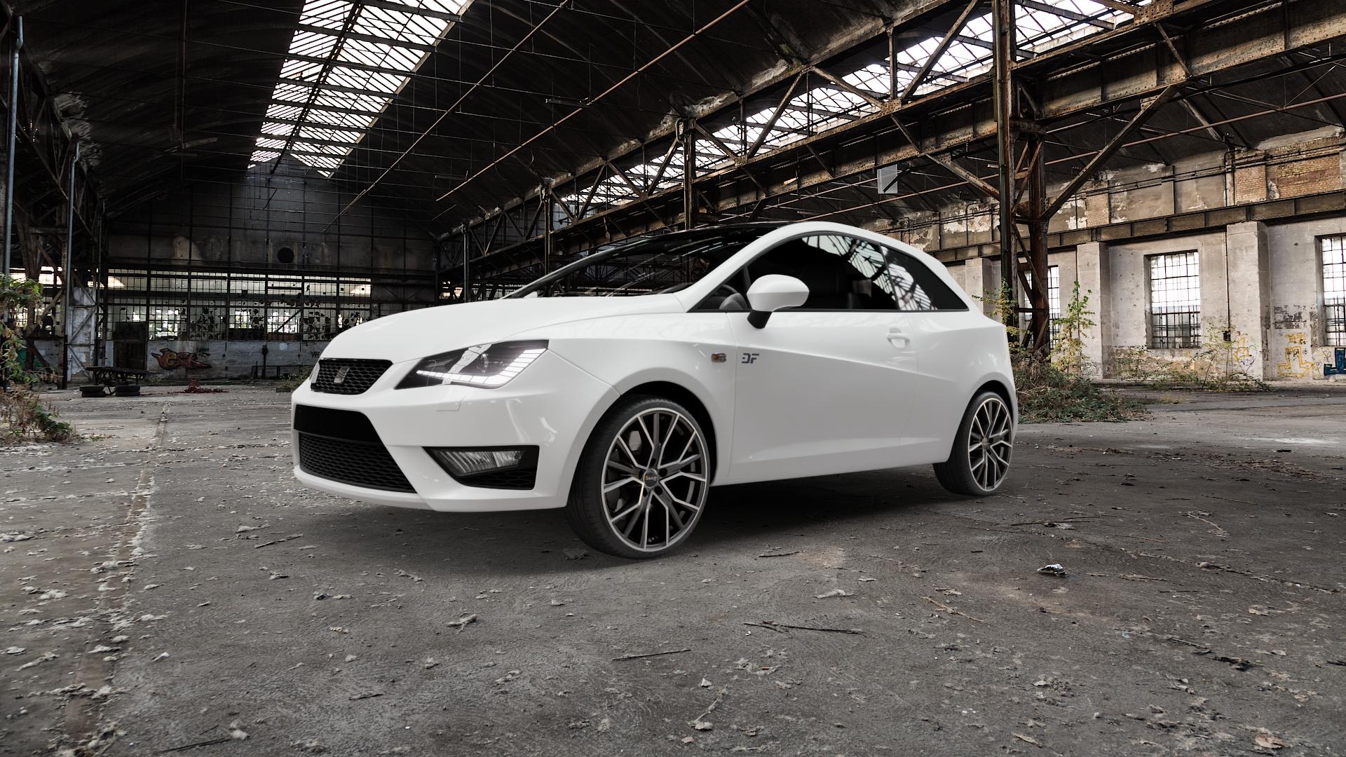 AVUS Racing AF18 MATT ANTHRACITE POLISHED Felge mit Reifen grau anthrazit in 18Zoll Alufelge auf weissem Seat Ibiza IV Typ 6J SC Facelift ⬇️ mit 15mm Tieferlegung ⬇️ Old Industrial Hall_max5000mm_2022 Frontansicht_1