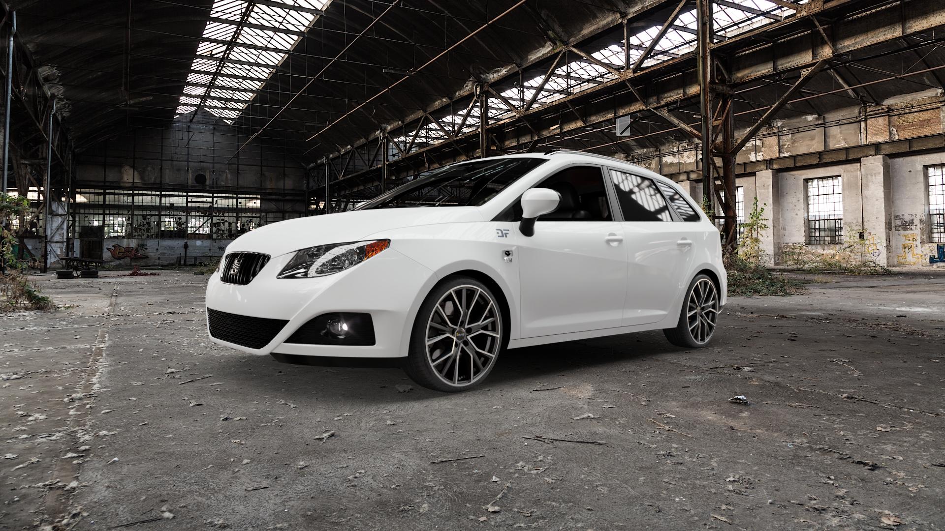AVUS Racing AF18 MATT ANTHRACITE POLISHED Felge mit Reifen grau anthrazit in 18Zoll Alufelge auf weissem Seat Ibiza IV Typ 6J ST ⬇️ mit 15mm Tieferlegung ⬇️ Old Industrial Hall_max5000mm_2022 Frontansicht_1