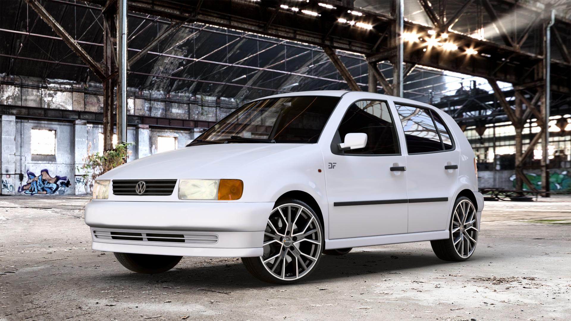 AVUS Racing AF18 MATT ANTHRACITE POLISHED Felge mit Reifen grau anthrazit in 18Zoll Alufelge auf weissem Volkswagen (VW) Polo III Typ 6N Classic 6N2 Variant 6NF LKW ⬇️ mit 15mm Tieferlegung ⬇️ Old Industrial Hall_max_4400mm_2024 Frontansicht_1