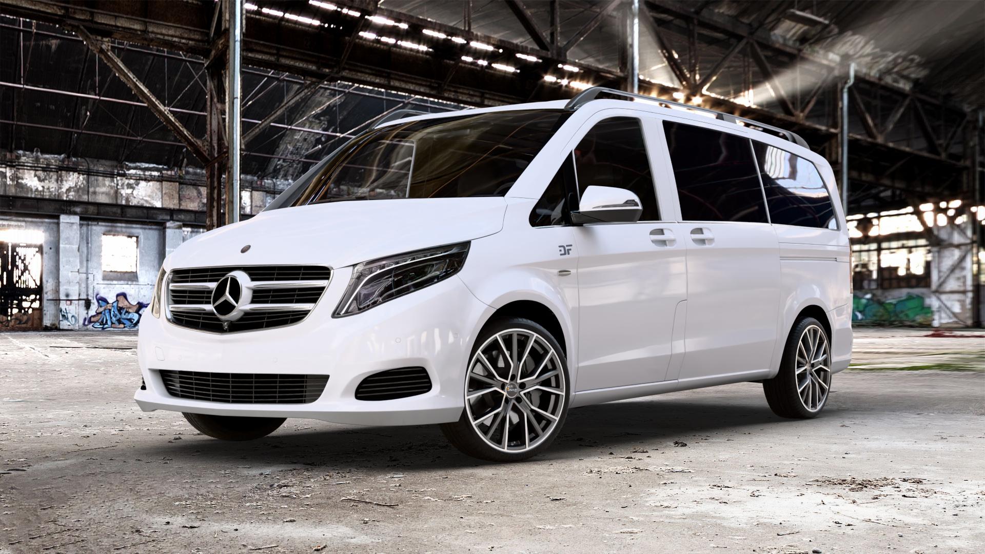 AVUS Racing AF18 MATT ANTHRACITE POLISHED Felge mit Reifen grau anthrazit in 20Zoll Alufelge auf weissem Mercedes V-Klasse Typ W447 Vito Kasten Mixto Tourer Marco Polo ⬇️ mit 15mm Tieferlegung ⬇️ Old Industrial Hall_max_5300mm_2024 Frontansicht_1