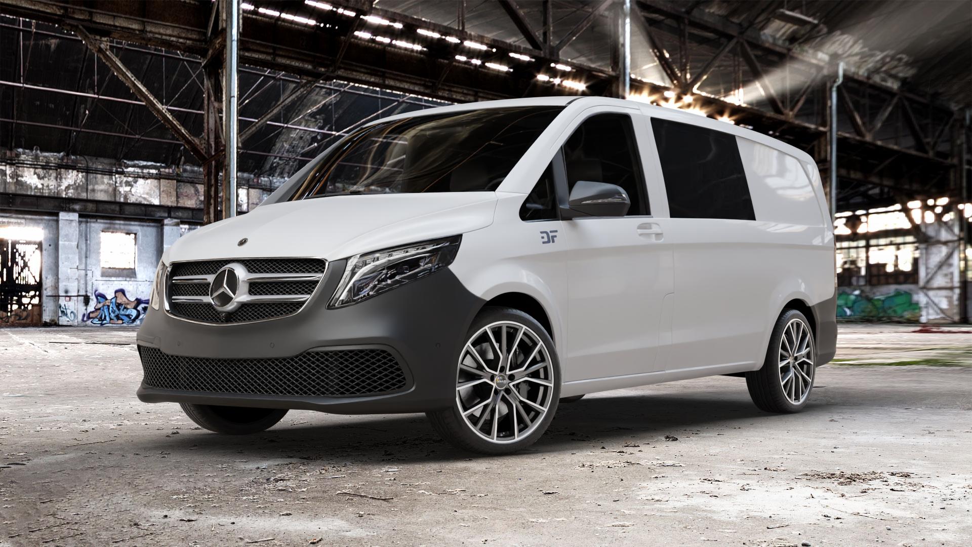 AVUS Racing AF18 MATT ANTHRACITE POLISHED Felge mit Reifen grau anthrazit in 20Zoll Alufelge auf weissem Mercedes Vito Mixto Typ W447 Facelift ⬇️ mit 15mm Tieferlegung ⬇️ Old Industrial Hall_max_5300mm_2024 Frontansicht_1
