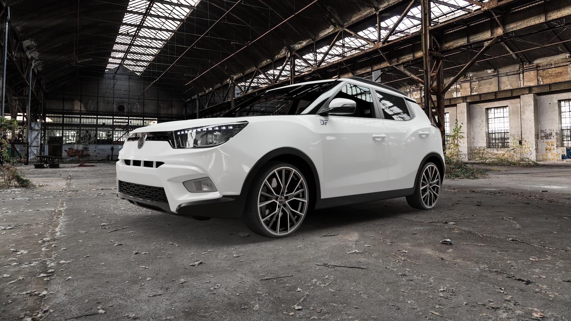 AVUS Racing AF18 MATT ANTHRACITE POLISHED Felge mit Reifen grau anthrazit in 20Zoll Alufelge auf weissem Ssangyong Tivoli Typ XK ⬇️ mit 15mm Tieferlegung ⬇️ Old Industrial Hall_max5000mm_2022 Frontansicht_1