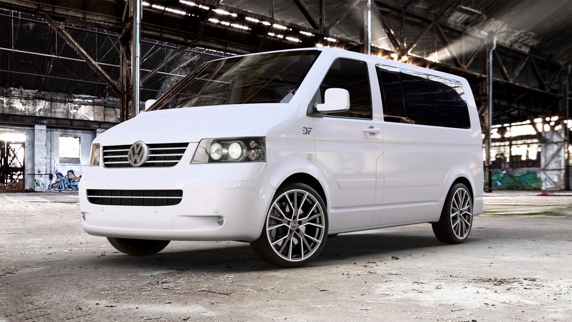 AVUS Racing AF18 MATT ANTHRACITE POLISHED Felge mit Reifen grau anthrazit in 20Zoll Alufelge auf weissem Volkswagen (VW) T5 Business Caravelle Kombi Multivan ⬇️ mit 15mm Tieferlegung ⬇️ Old Industrial Hall_max_5300mm_2024 Frontansicht_1