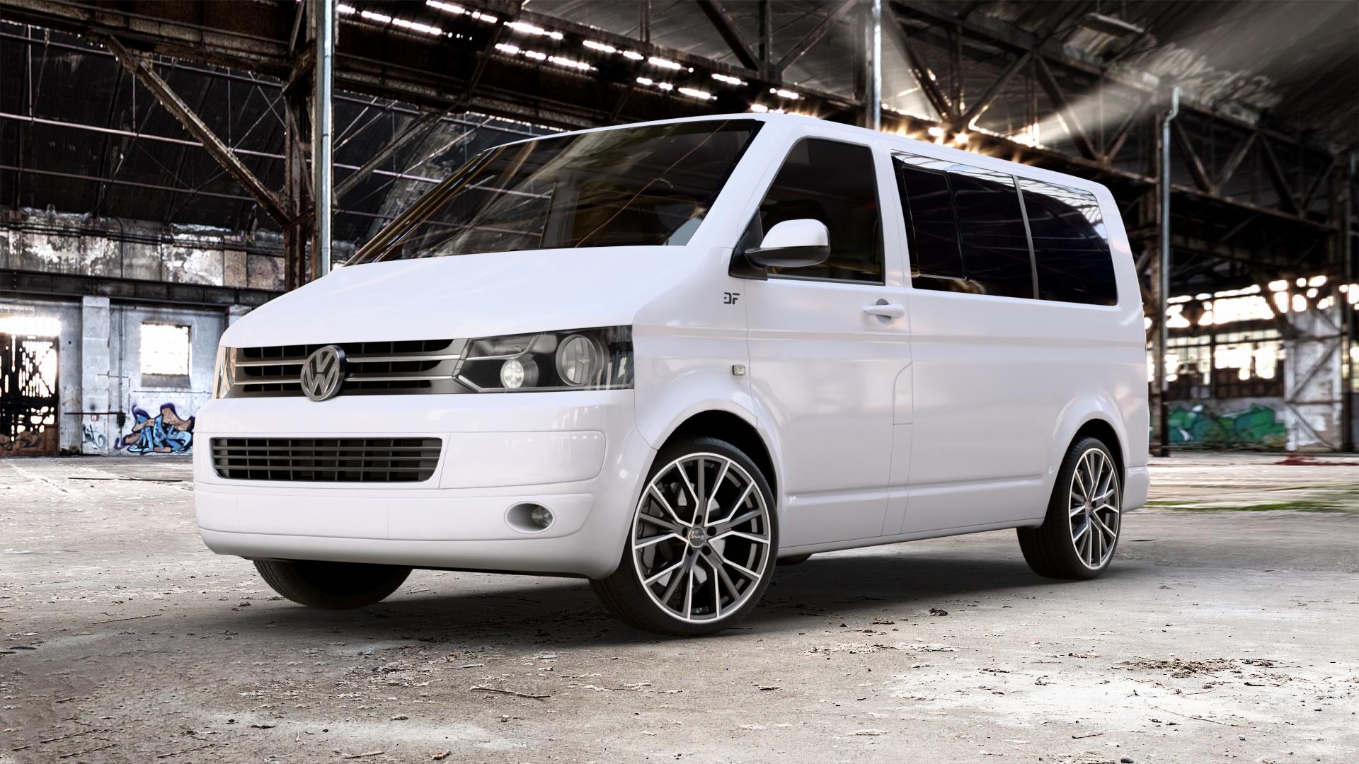 AVUS Racing AF18 MATT ANTHRACITE POLISHED Felge mit Reifen grau anthrazit in 20Zoll Alufelge auf weissem Volkswagen (VW) T5 Caravelle 2,0l TDI 62kW (84 PS) 84kW (114 103kW (140 75kW (102 100kW (136 132kW (179 TSI 150kW (204 110kW (150 4Motion Kombi Multivan ⬇️ mit 15mm Tieferlegung ⬇️ Old Industrial Hall_max_5300mm_2024 Frontansicht_1