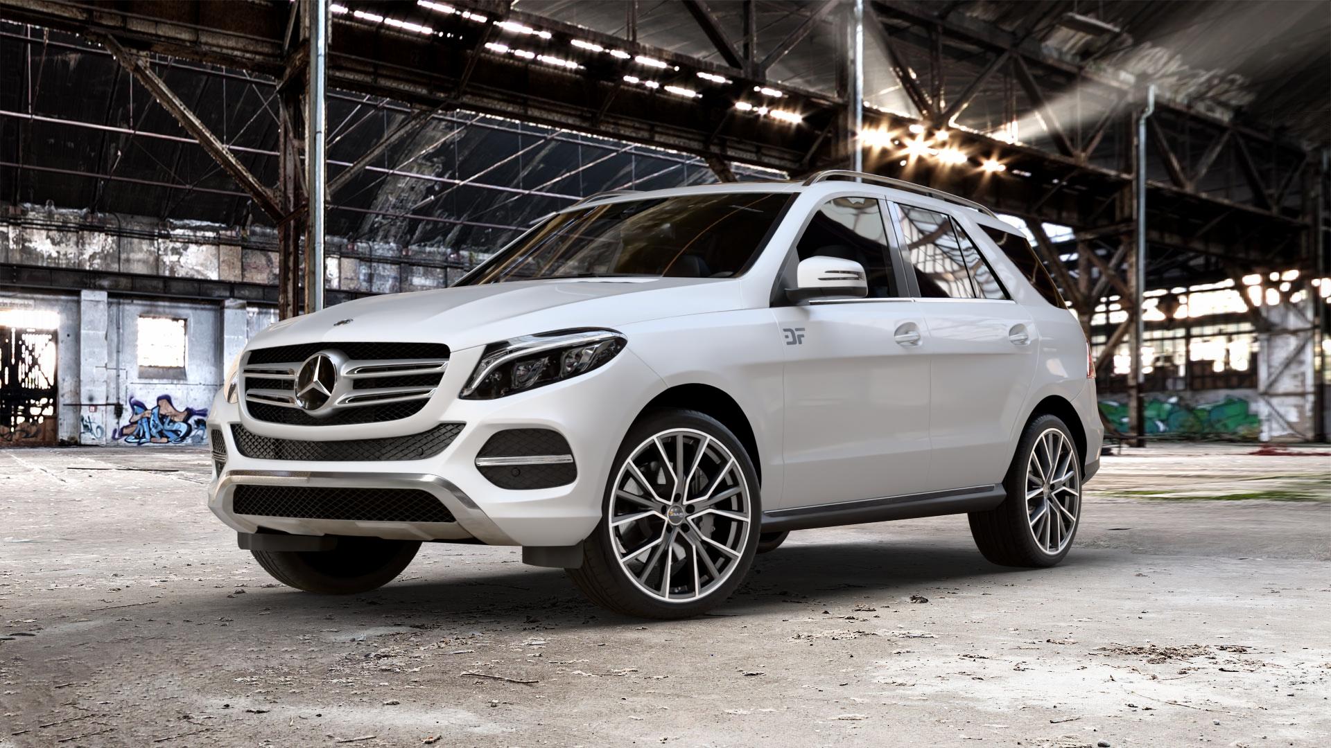 AVUS Racing AF18 MATT ANTHRACITE POLISHED Felge mit Reifen grau anthrazit in 21Zoll Alufelge auf weissem Mercedes GLE-Klasse SUV Typ x166 ⬇️ mit 15mm Tieferlegung ⬇️ Old Industrial Hall_max_5300mm_2024 Frontansicht_1