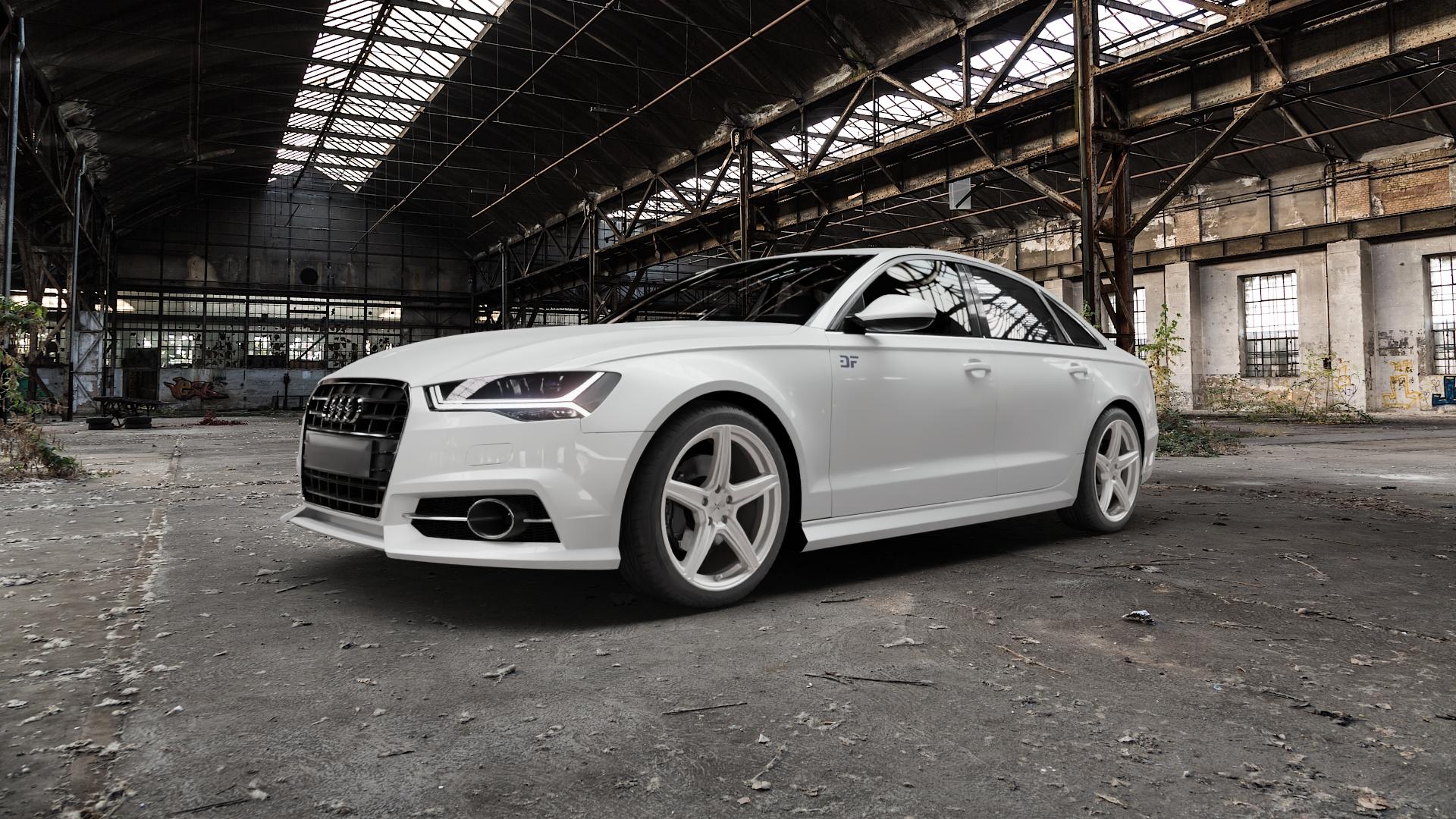 AXXION AX7 Solid Titanium Silber matt lackiert Felge mit Reifen grau in 19Zoll Winterfelge Alufelge auf weissem Audi A6 Typ 4G/C7 (Limousine) Facelift ⬇️ mit 15mm Tieferlegung ⬇️ Old Industrial Hall_max5000mm_2022 Frontansicht_1