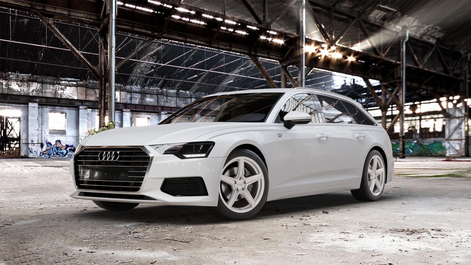 AXXION AX7 Solid Titanium Silber matt lackiert Felge mit Reifen grau in 19Zoll Winterfelge Alufelge auf weissem Audi A6 Typ F2/C8 (Avant) ⬇️ mit 15mm Tieferlegung ⬇️ Old Industrial Hall_max_5300mm_2024 Frontansicht_1