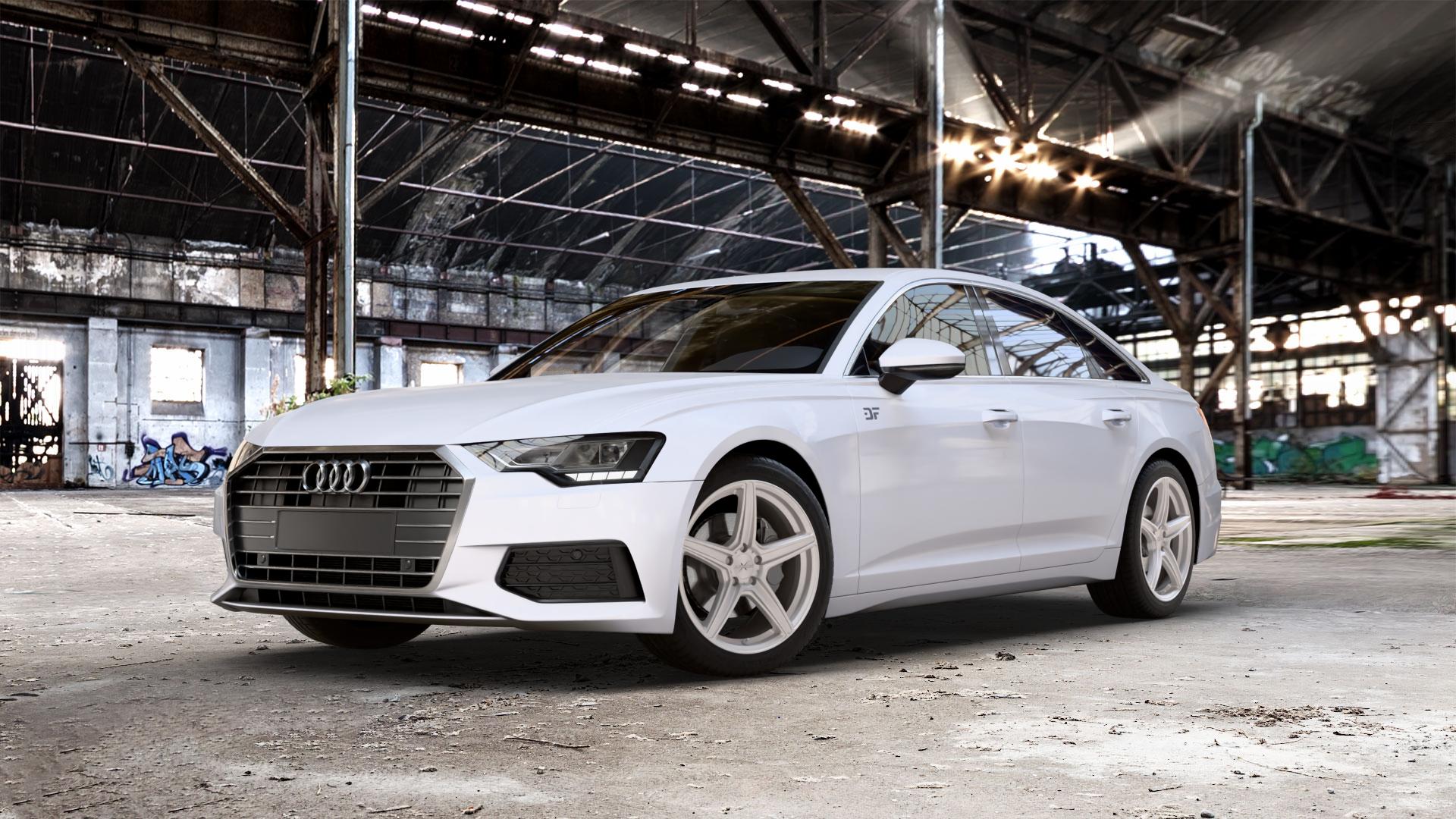 AXXION AX7 Solid Titanium Silber matt lackiert Felge mit Reifen grau in 19Zoll Winterfelge Alufelge auf weissem Audi A6 Typ F2/C8 (Limousine) ⬇️ mit 15mm Tieferlegung ⬇️ Old Industrial Hall_max_5300mm_2024 Frontansicht_1
