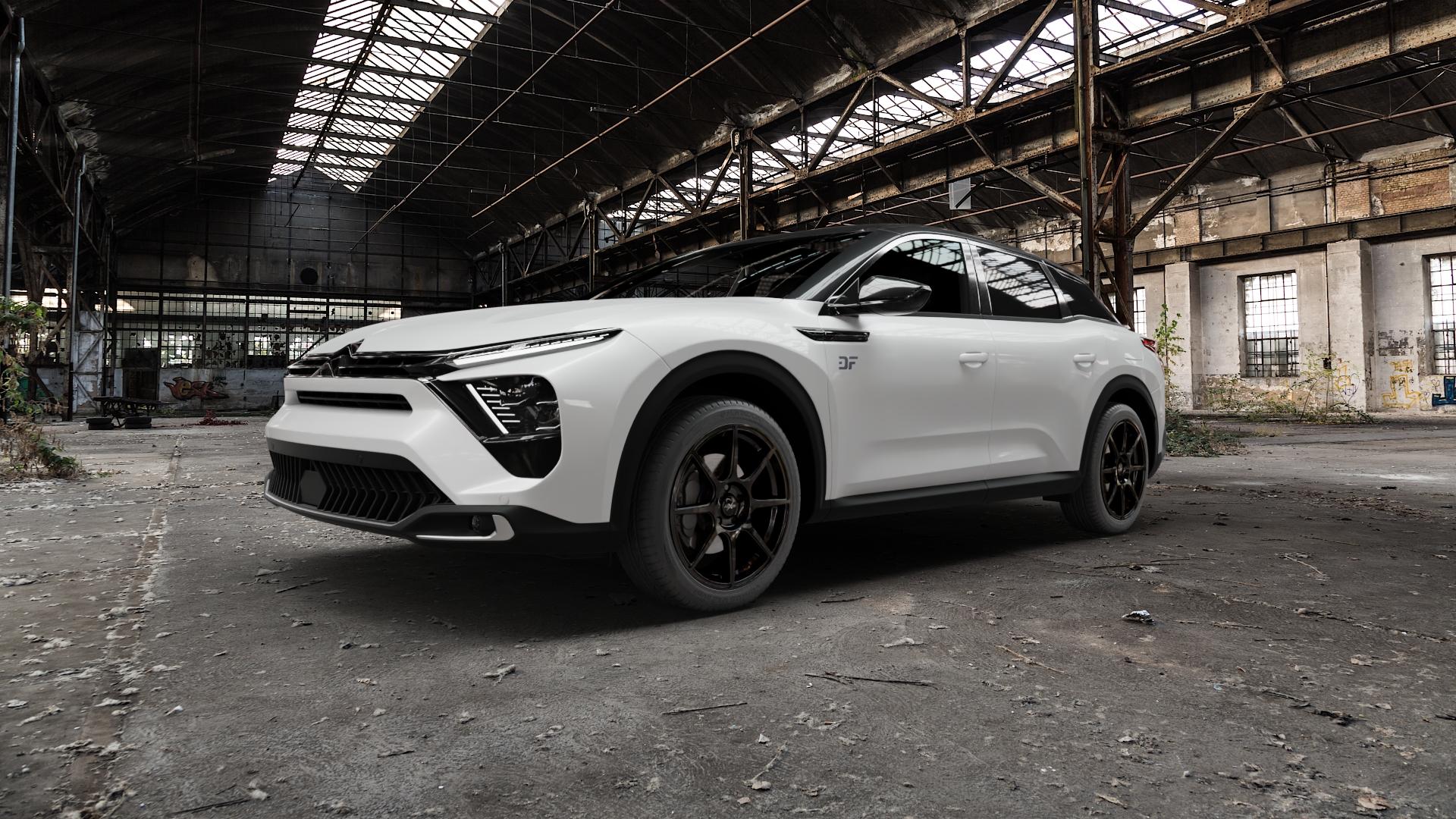 AXXION X2 Schwarz glänzend lackiert Felge mit Reifen in 19Zoll Alufelge auf weissem Citroen C5 X ⬇️ mit 15mm Tieferlegung ⬇️ Old Industrial Hall_max5000mm_2022 Frontansicht_1