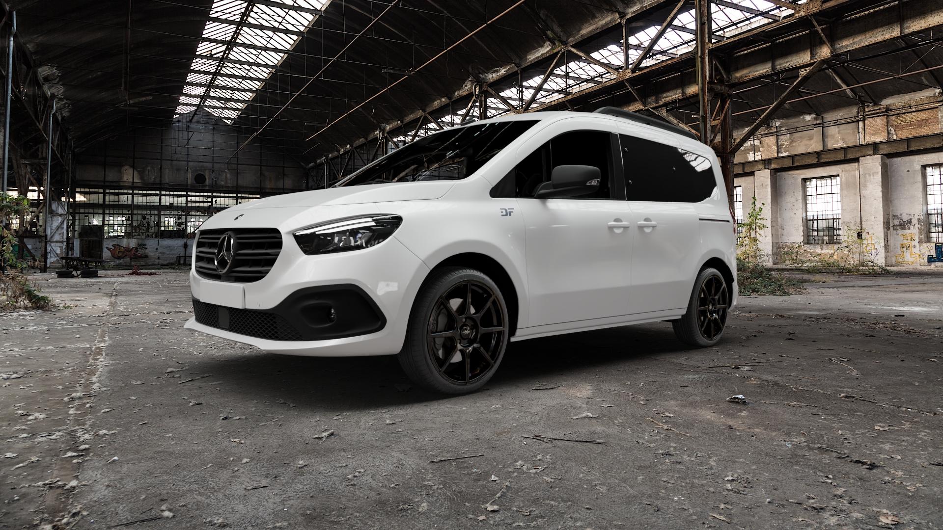 AXXION X2 Schwarz glänzend lackiert Felge mit Reifen in 19Zoll Alufelge auf weissem Mercedes Citan Tourer Typ W420 ⬇️ mit 15mm Tieferlegung ⬇️ Old Industrial Hall_max5000mm_2022 Frontansicht_1