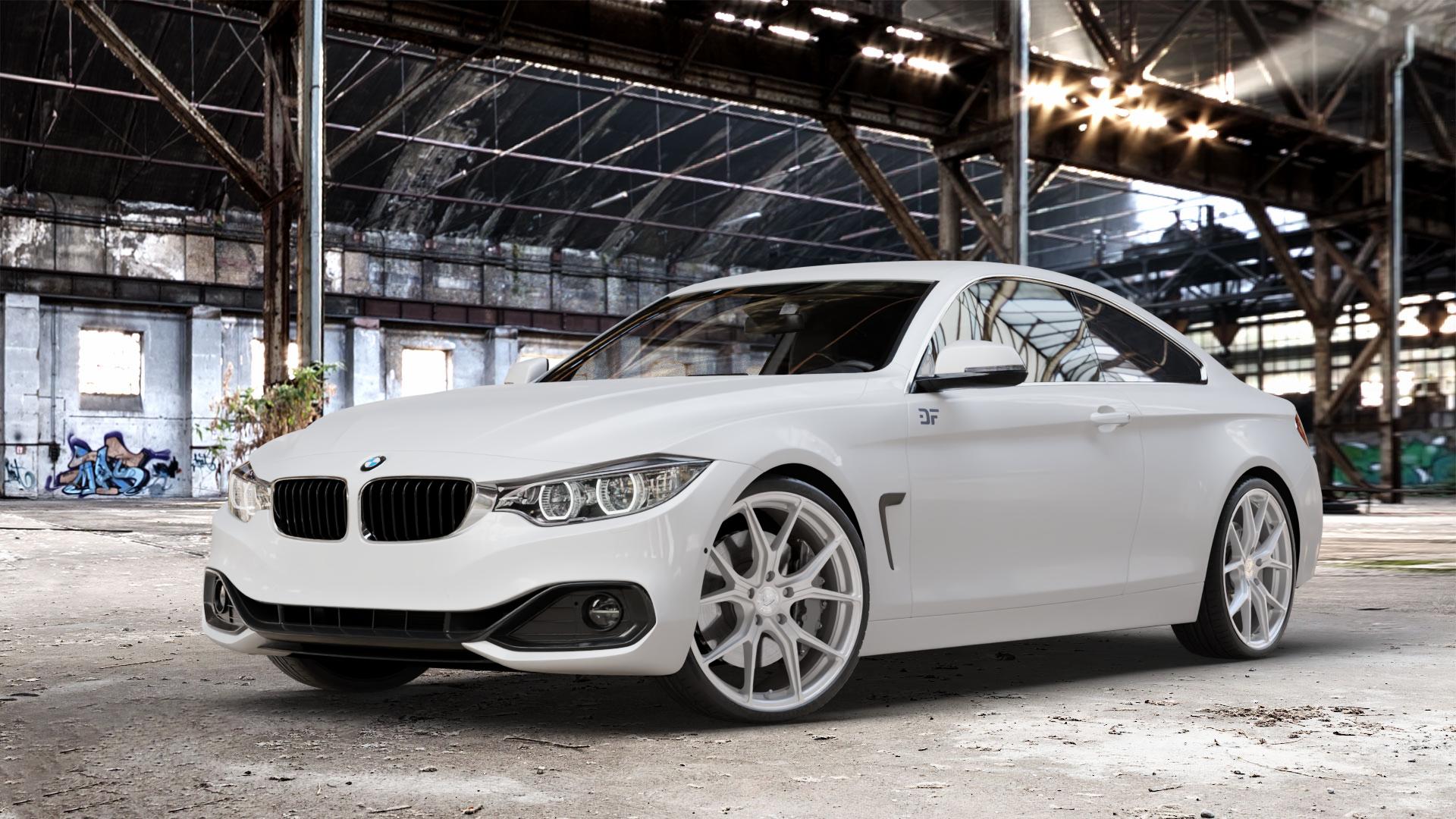BARRACUDA Inferno Silver Felge mit Reifen silber in 20Zoll Winterfelge Alufelge auf weissem BMW 420d Typ F32 (Coupé) 428i xDrive 435i 430d 420i 435d 425d F36 (Gran Coupe) 418d 418i 430i 440i 4er Coupé (3C) ⬇️ mit 15mm Tieferlegung ⬇️ Old Industrial Hall_max_4400mm_2024 Frontansicht_1