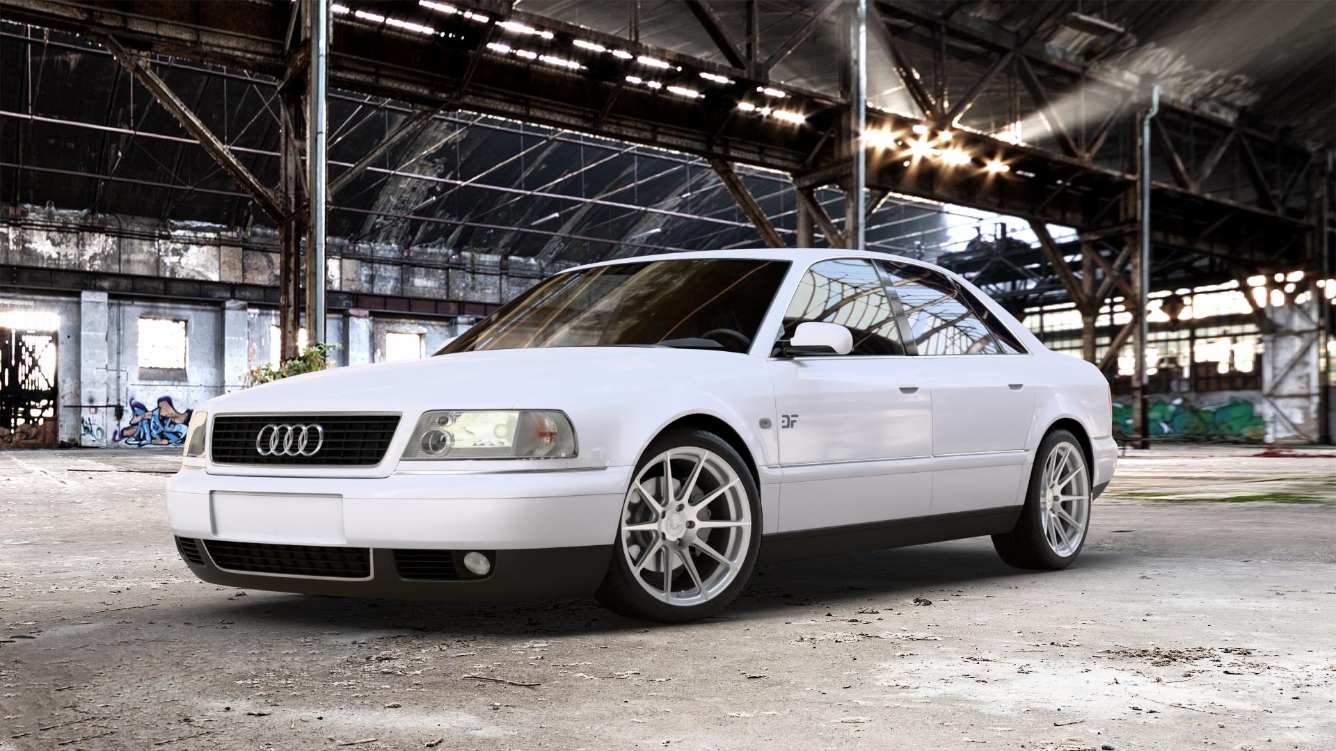 BARRACUDA Project 2.0 silver brushed Felge mit Reifen silber in 19Zoll Alufelge auf weissem Audi A8 Typ D2/4D 2,8l 128kW (174 PS) 142kW (193 2,5l TDI 110kW (150 132kW (179 quattro ⬇️ mit 15mm Tieferlegung ⬇️ Old Industrial Hall_max_5300mm_2024 Frontansicht_1