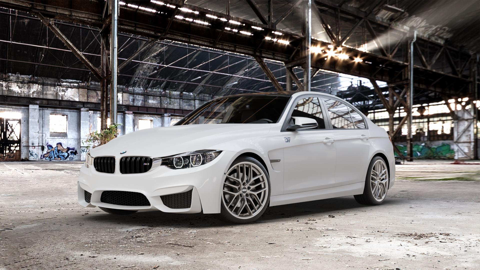 BBS CC-R platinum matt Felge mit Reifen grau silber in 19Zoll Winterfelge Alufelge auf weissem BMW M3 Typ F80 (Limousine) CS ⬇️ mit 15mm Tieferlegung ⬇️ Old Industrial Hall_max_5300mm_2024 Frontansicht_1