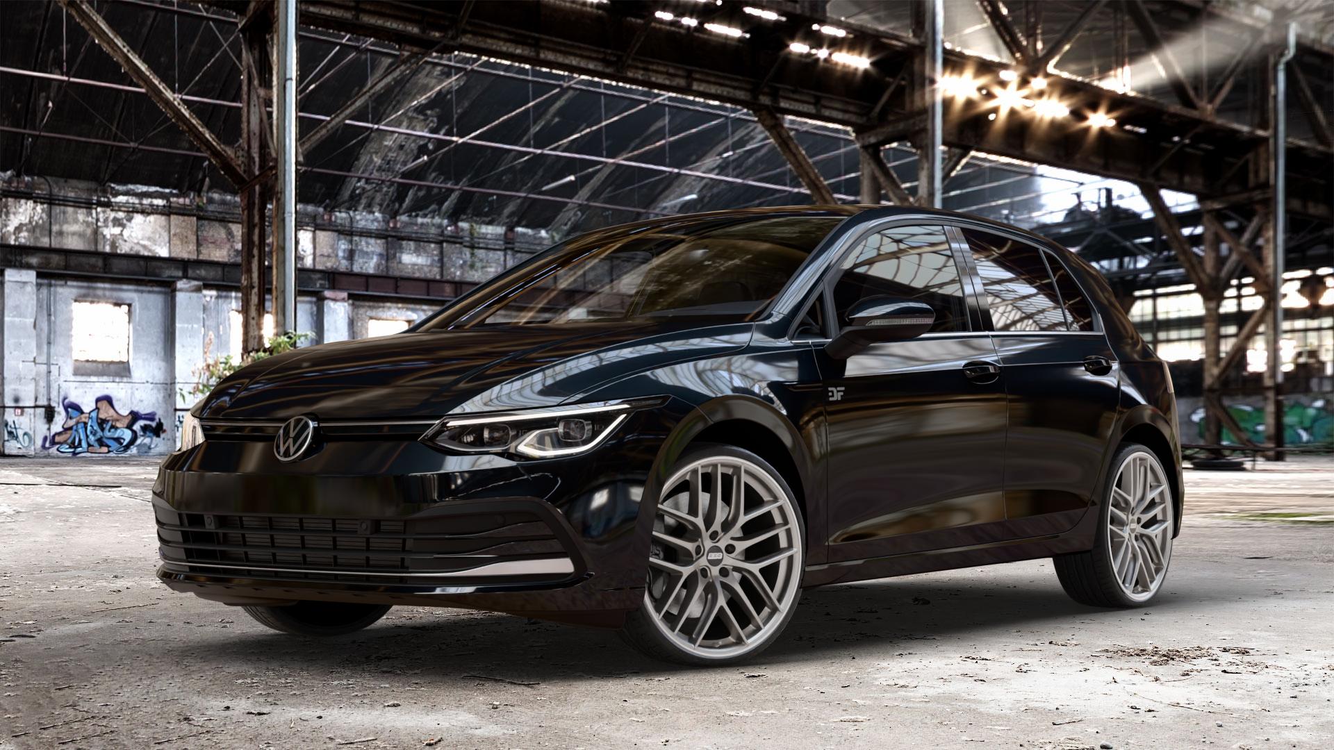 BBS CC-R platinum matt Felge mit Reifen grau silber in 20Zoll Winterfelge Alufelge auf metallic schwarzem Volkswagen (VW) Golf 8 1,5l TSI 96kW (131 PS) 110kW (150 2,0l TDI 85kW (116 Mild-Hybrid 1,0l 81kW (110 66kW (90 1,4l Hybrid TGI 4Motion 140kW (190 ⬇️ mit 15mm Tieferlegung ⬇️ Old Industrial Hall_max_4400mm_2024 Frontansicht_1