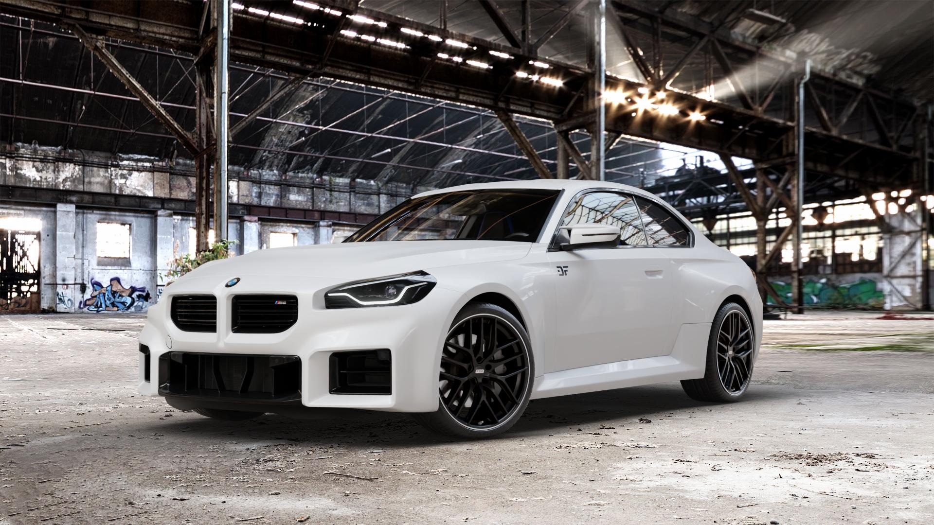 BBS CC-R schwarz matt Felge mit Reifen in 20Zoll Winterfelge Alufelge auf weissem BMW M2 Typ G87 ⬇️ mit 15mm Tieferlegung ⬇️ Old Industrial Hall_max_5300mm_2024 Frontansicht_1