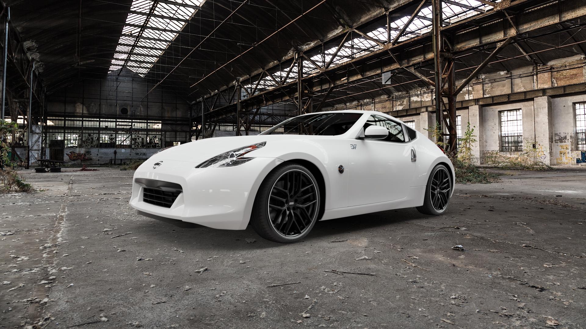 BBS CC-R schwarz matt Felge mit Reifen in 20Zoll Winterfelge Alufelge auf weissem Nissan 370Z Coupe ⬇️ mit 15mm Tieferlegung ⬇️ Old Industrial Hall_max5000mm_2022 Frontansicht_1