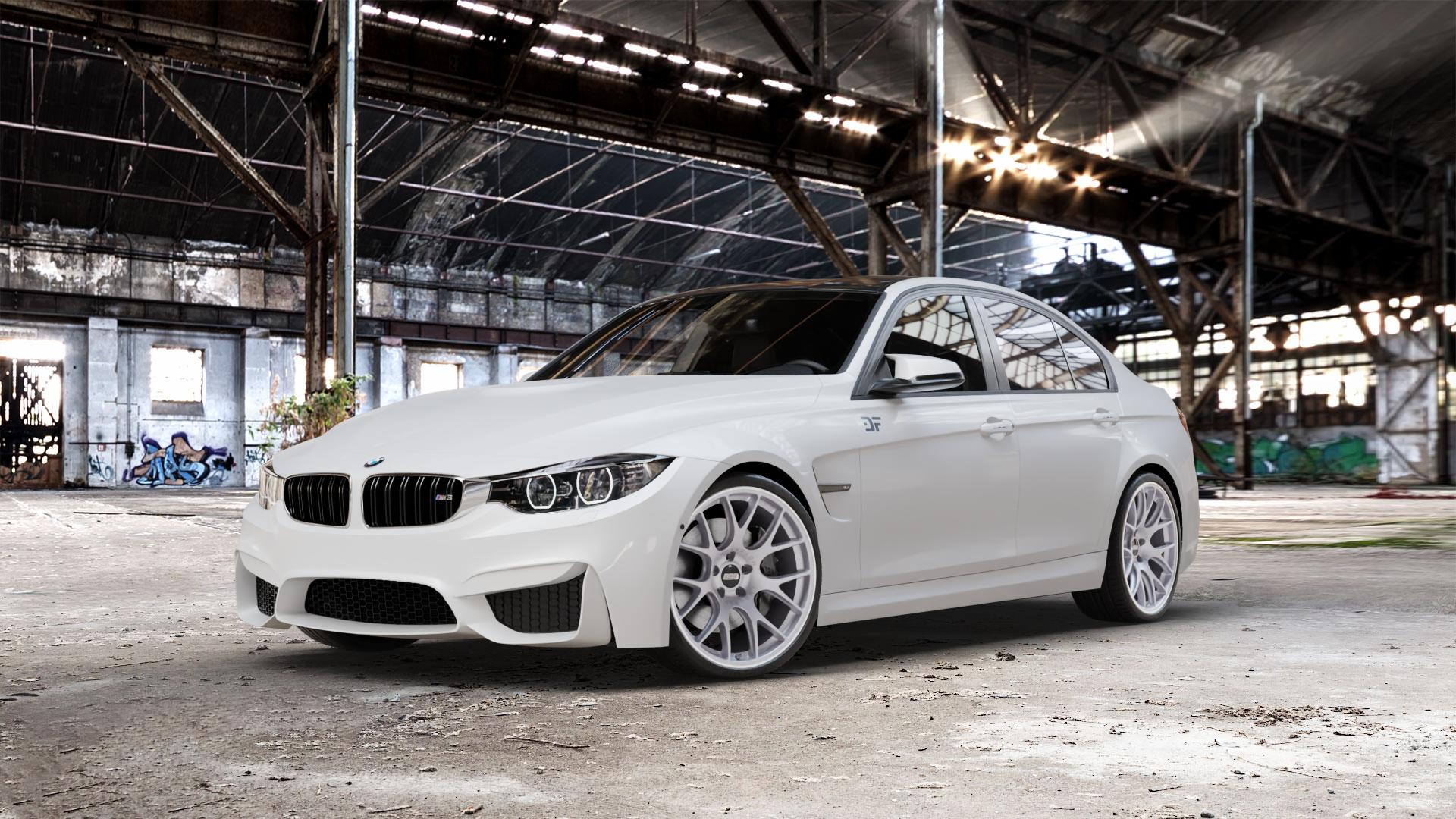 BBS CH-R titan matt Felge mit Reifen grau in 20Zoll Winterfelge Alufelge auf weissem BMW M3 Typ F80 (Limousine) CS ⬇️ mit 15mm Tieferlegung ⬇️ Old Industrial Hall_max_5300mm_2024 Frontansicht_1